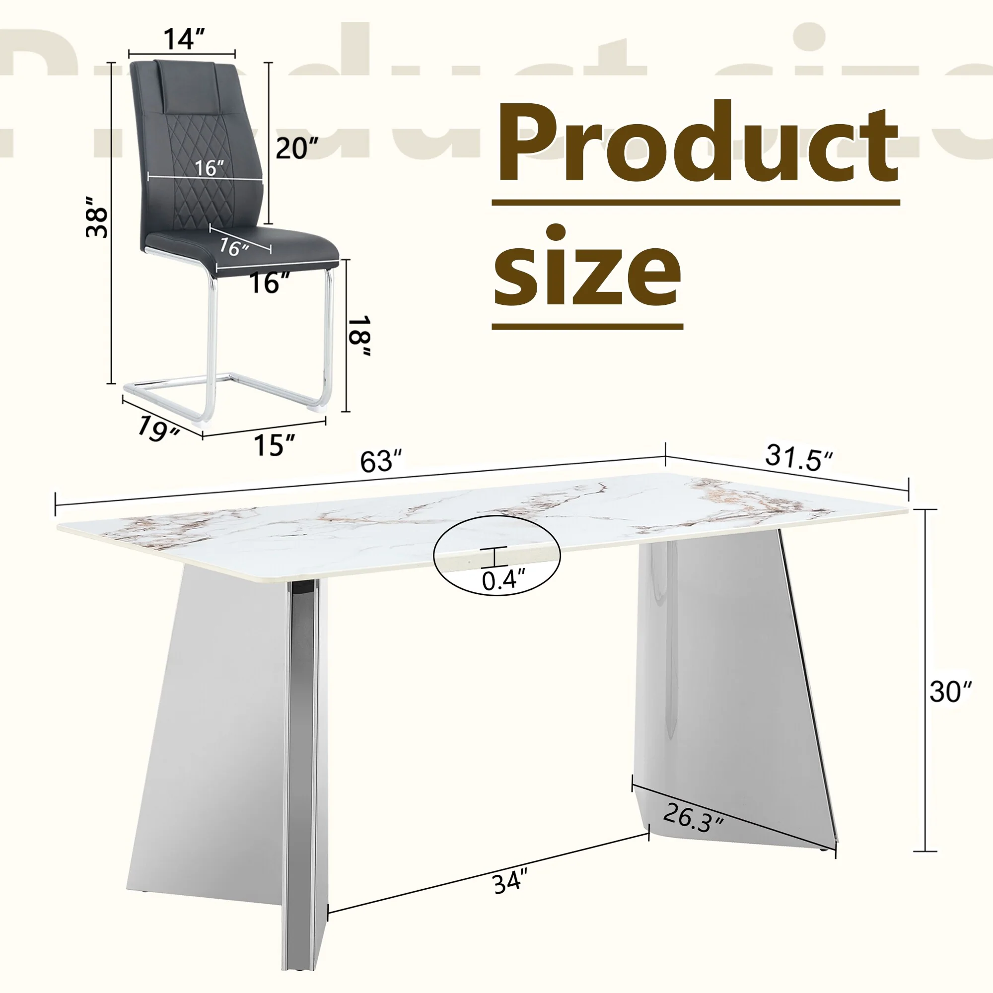 Table and chair set, Luxurious Sintered Stone Dining Table Set - 6 High-quality PU Chairs With Arched Metal Legs