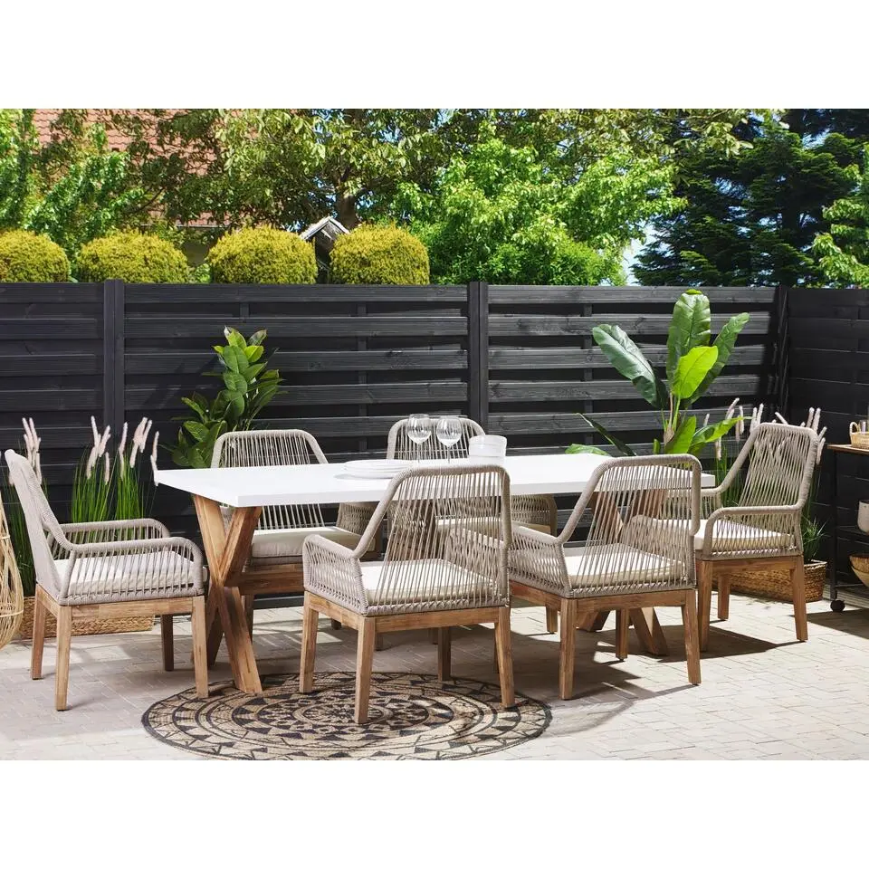OLBIA - Tuinset voor 6 stoelen - Wit/Beige - Vezelcement