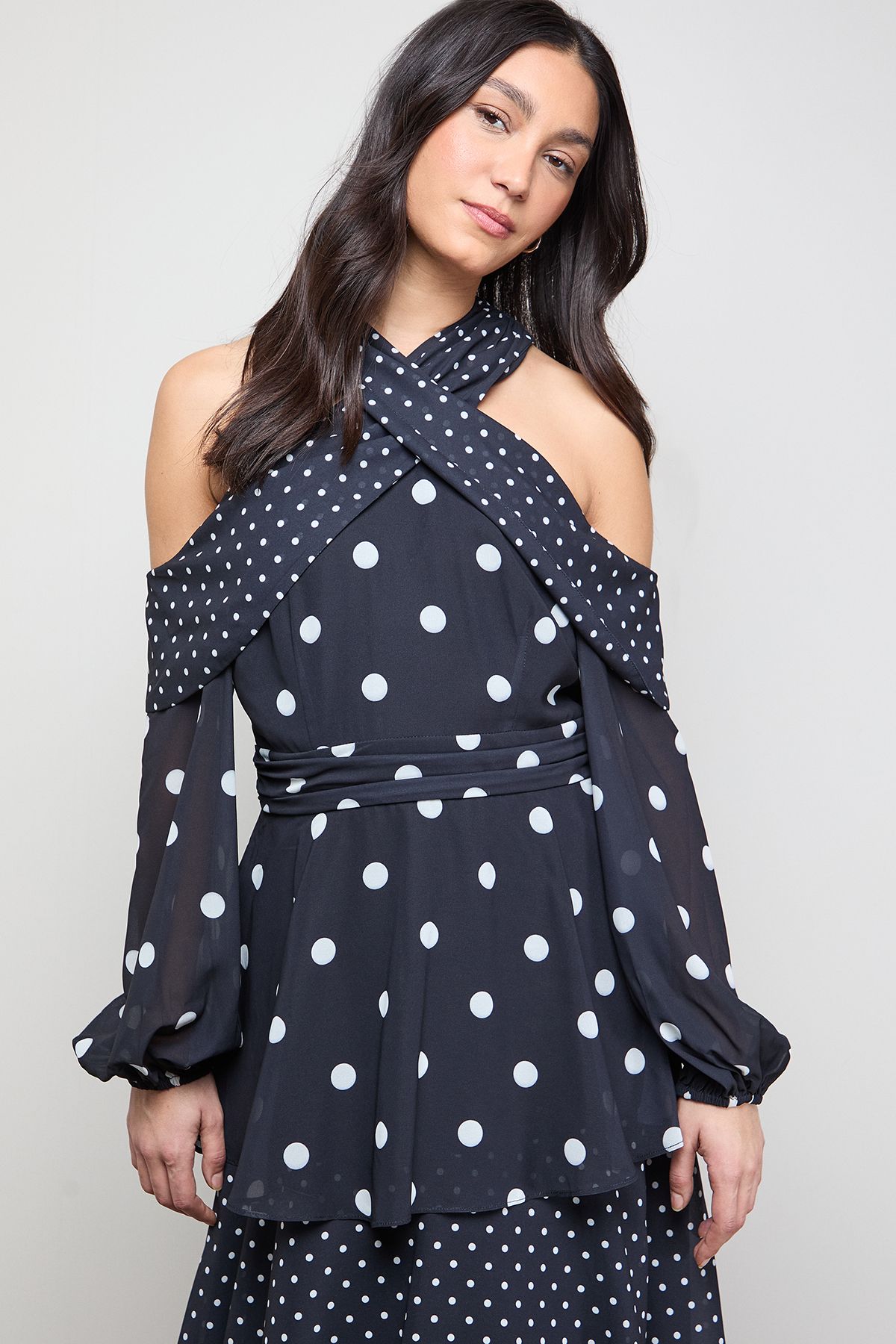 Oasis Printed Halterneck Off The Shoulder Tiered Maxi Dress