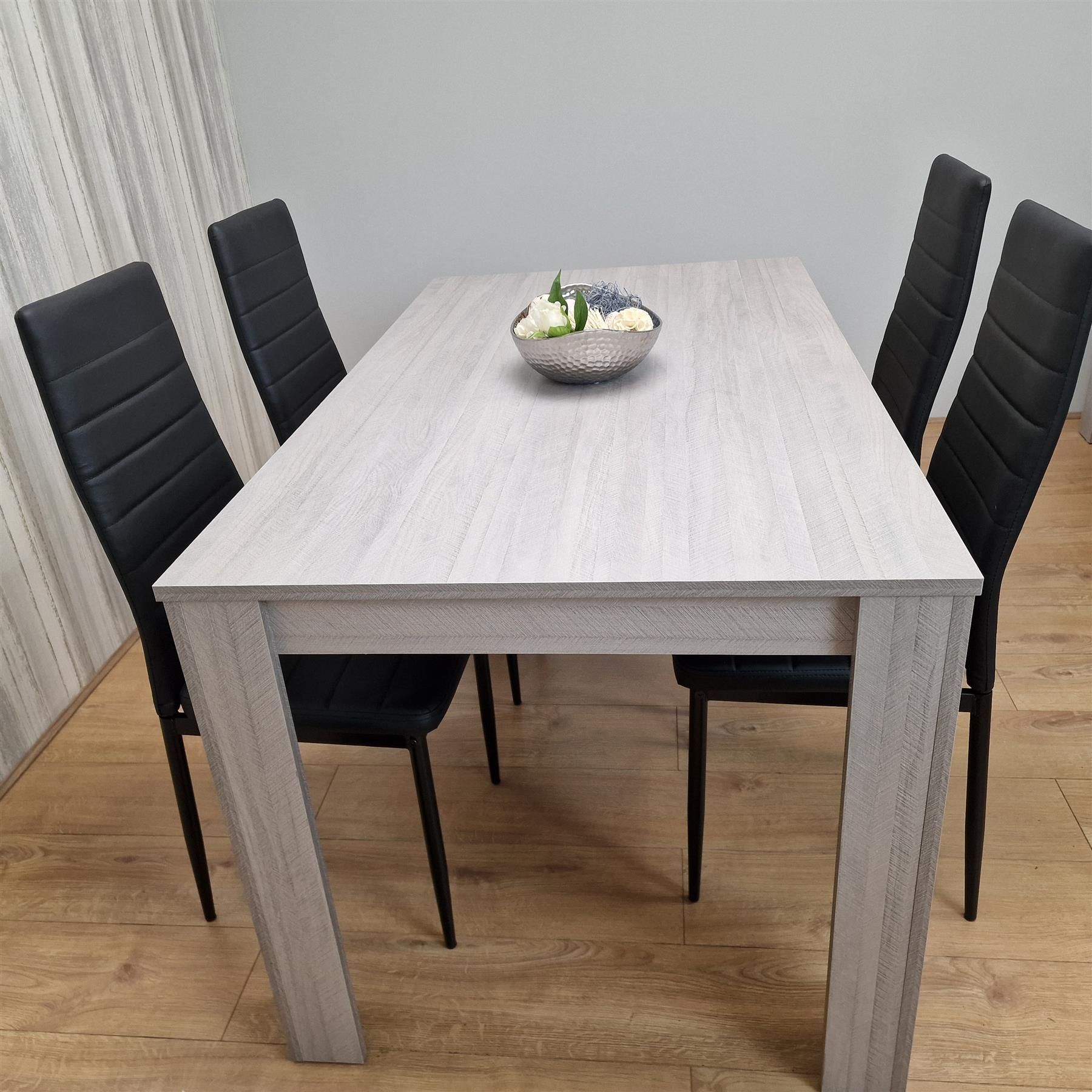 KOSY KOALA Dining Table and 4 Chairs Grey 4 Black Leather Chairs Wood Dining Set Furniture