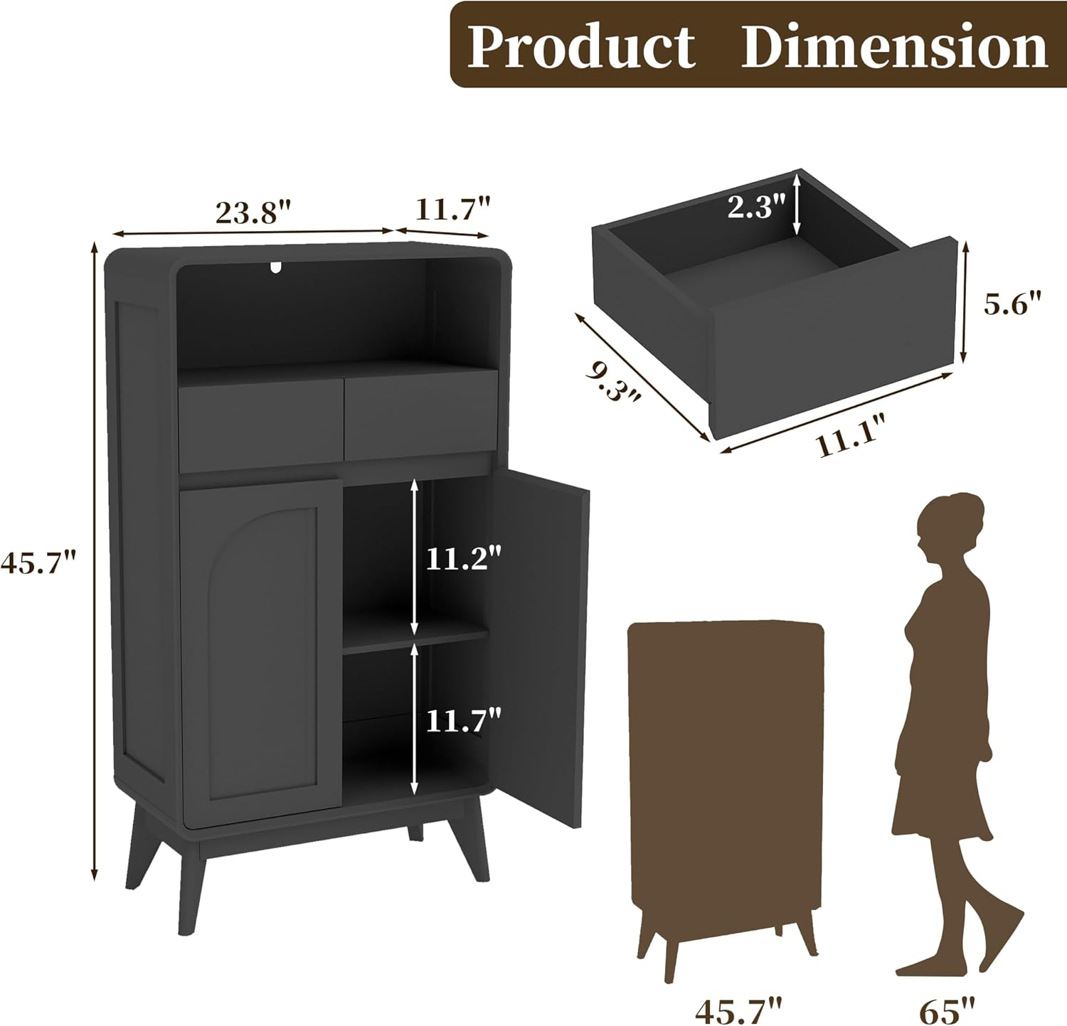 Bathroom Storage Cabinet, Tall Kitchen Storage Cabinet with Drawers and Shelves, Corner Coffee Bar Table Freestanding Sideboard for Living Room, Entryway, Black