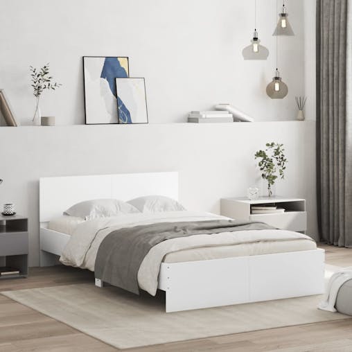 NNEVL Bed Frame with Headboard White 135x190 cm