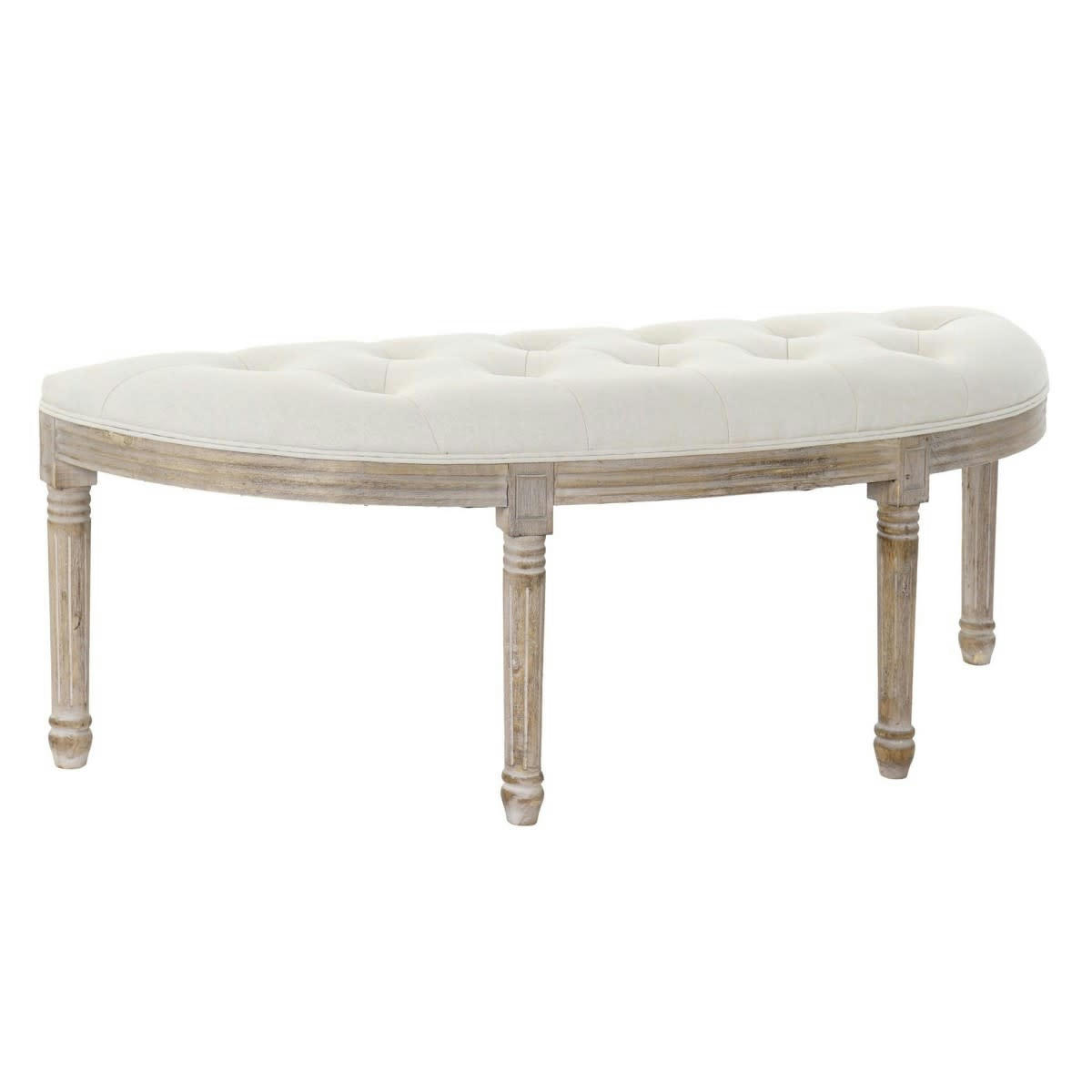 - Banquette demi-lune capitonnée classique bois et polyester beige