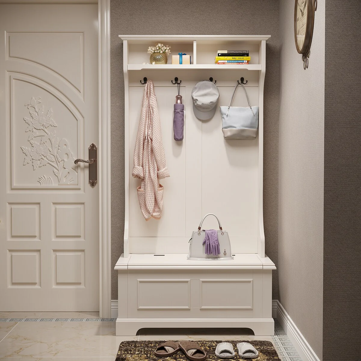 Entrance Coat Rack Hall Tree Storage Bench