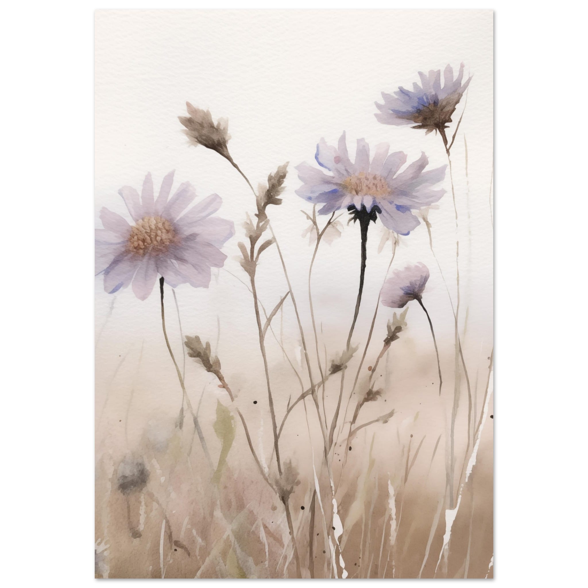 Artfulprints Poster Flower aquarel 1  - 70x100 cm - Taupe