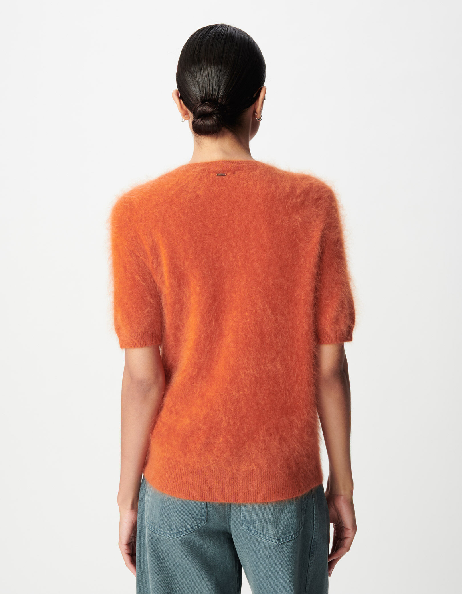 Pull col rond lilas tricot cachemire brossé Femme