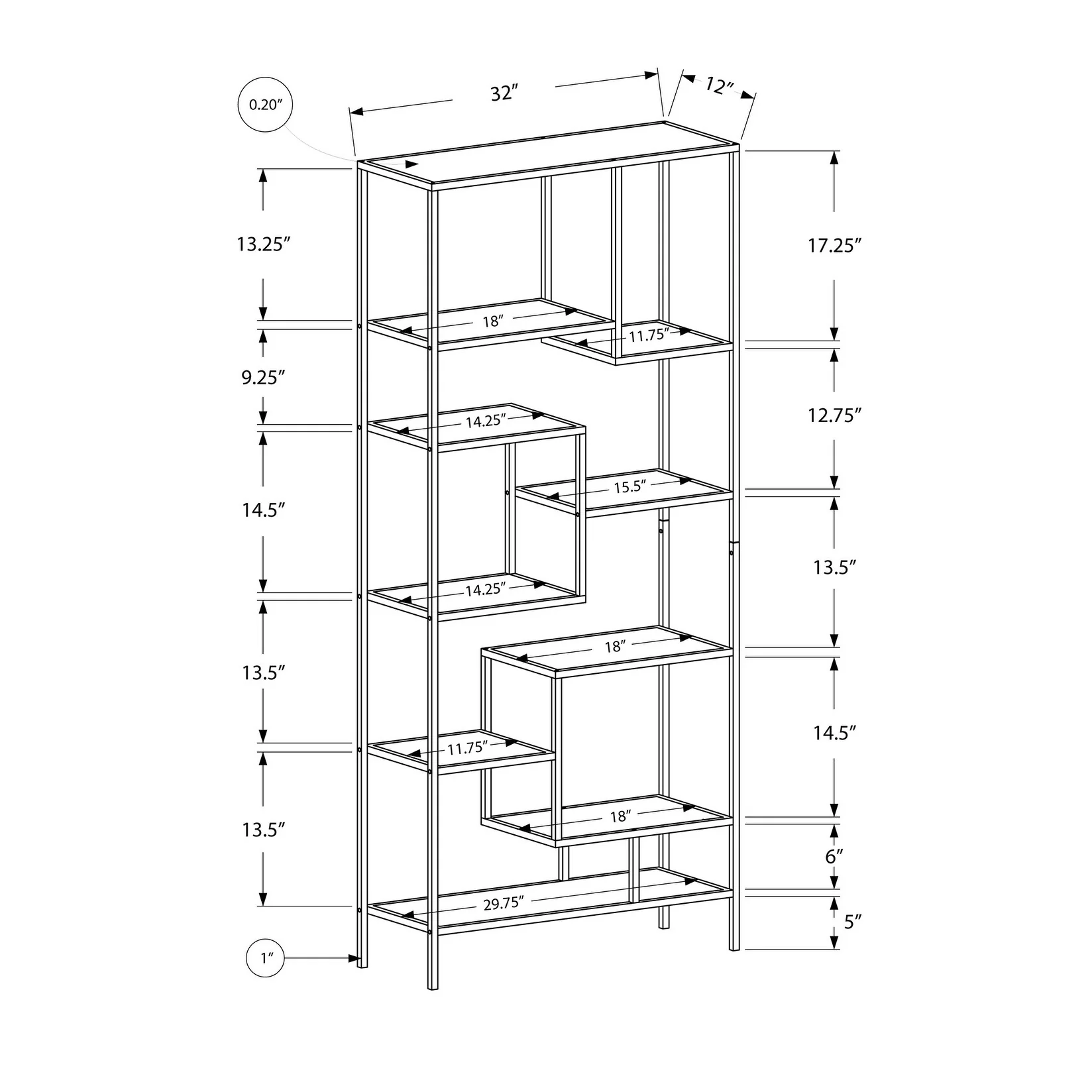 Bookshelf, Bookcase, Etagere, 72h, Office, Bedroom, Clear Tempered Glass, Metal, Contemporary, Modern