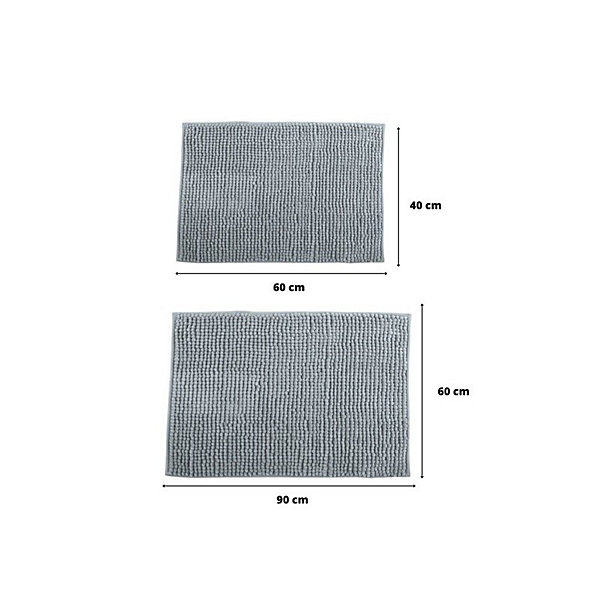 Lot de 2 Tapis de bain Microfibre CHENILLE Gris clair 40x60 et 60x90cm MSV
