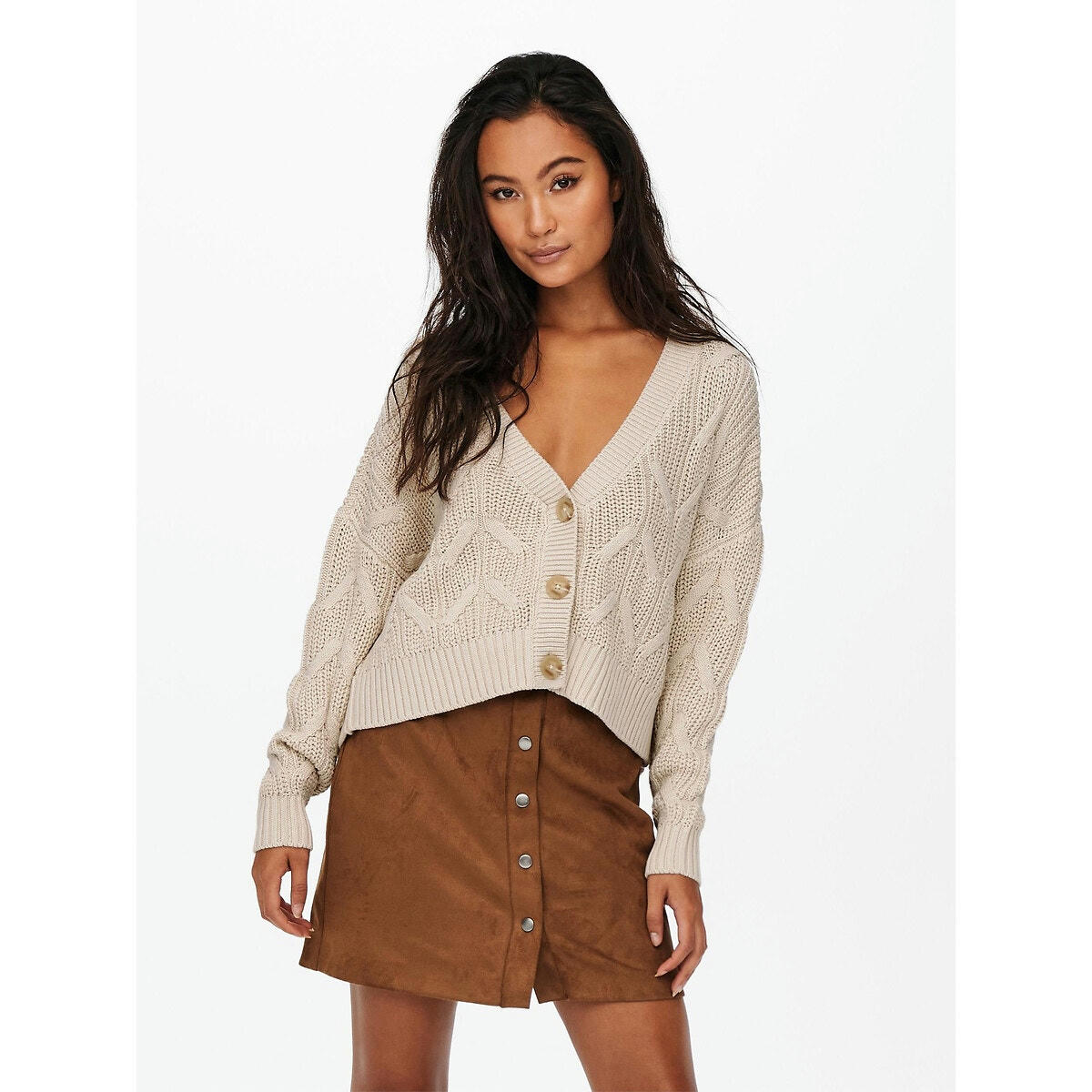 Gilet court en grosse maille, col V