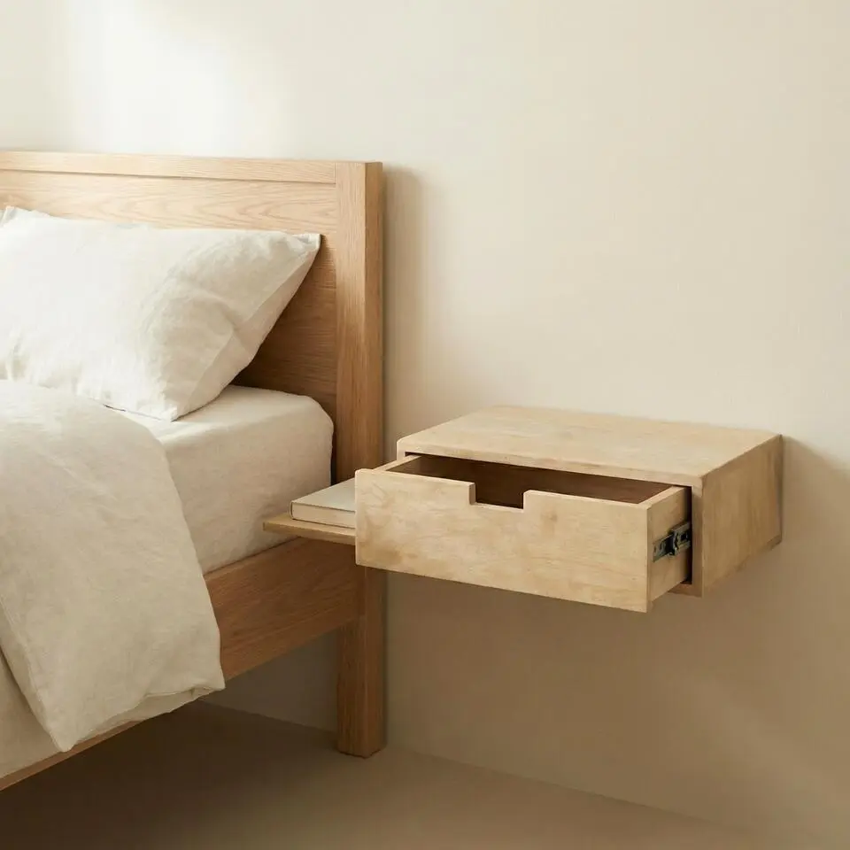 Nachtkastje Zwevend - Naturel - Plankje Links - 65cm - Niek