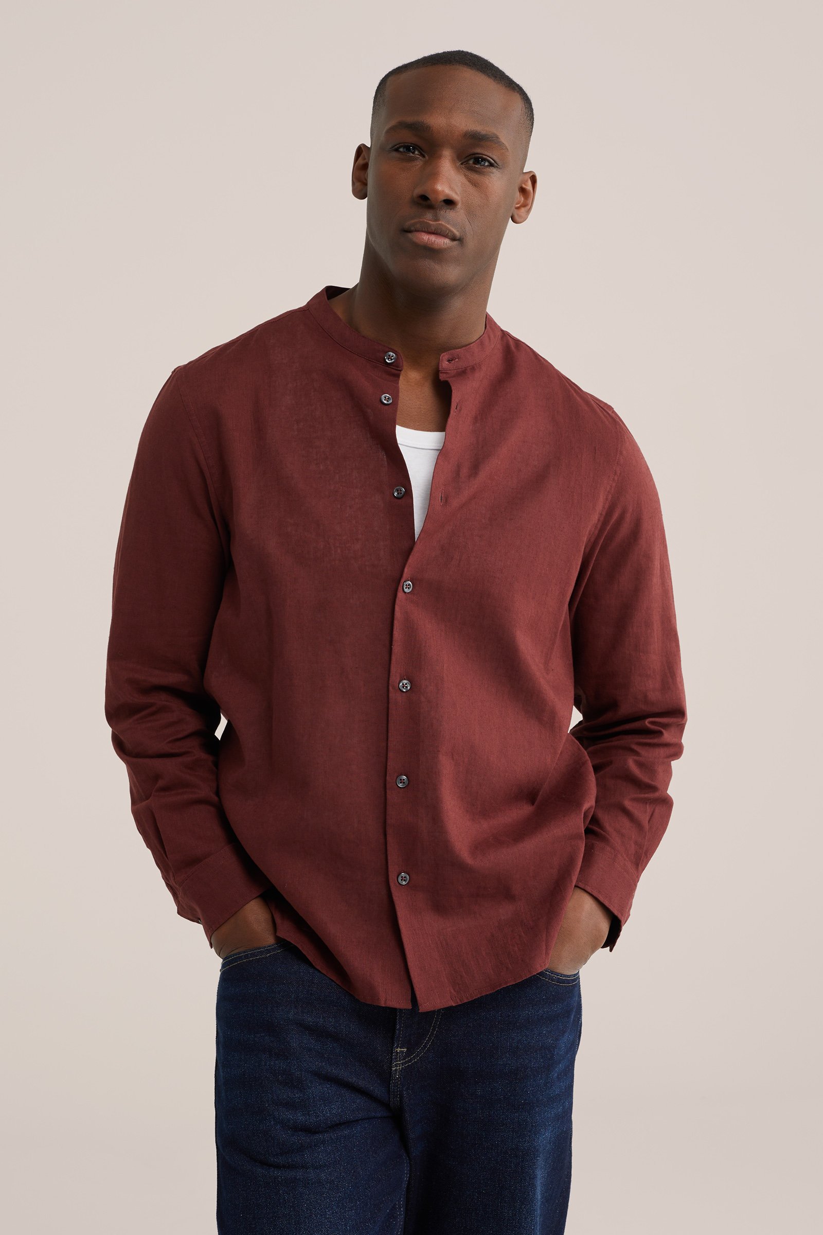 Heren regular fit overhemd van linnenmix