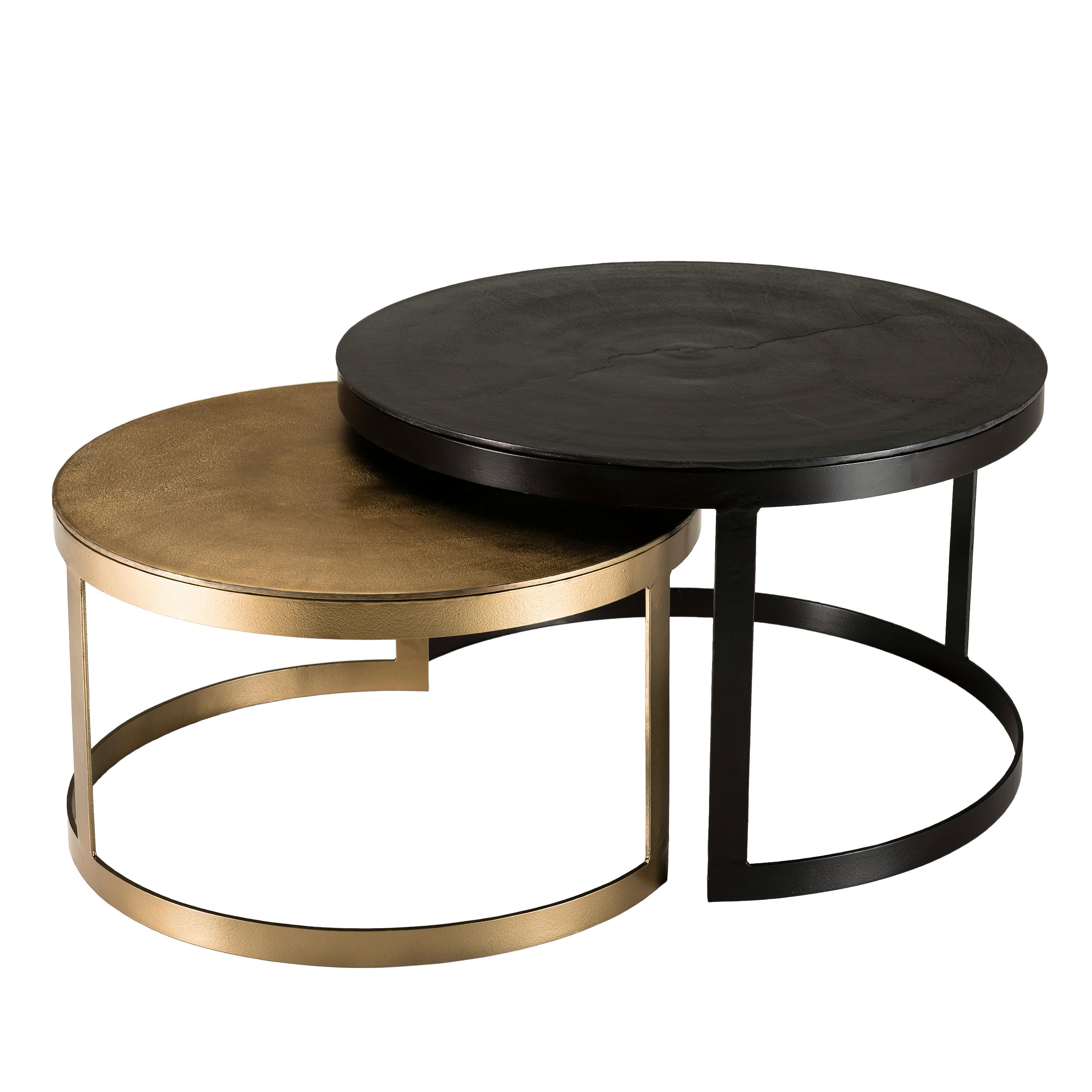 Table gigogne ronde noir et or ruban (lot de 2) ZALA