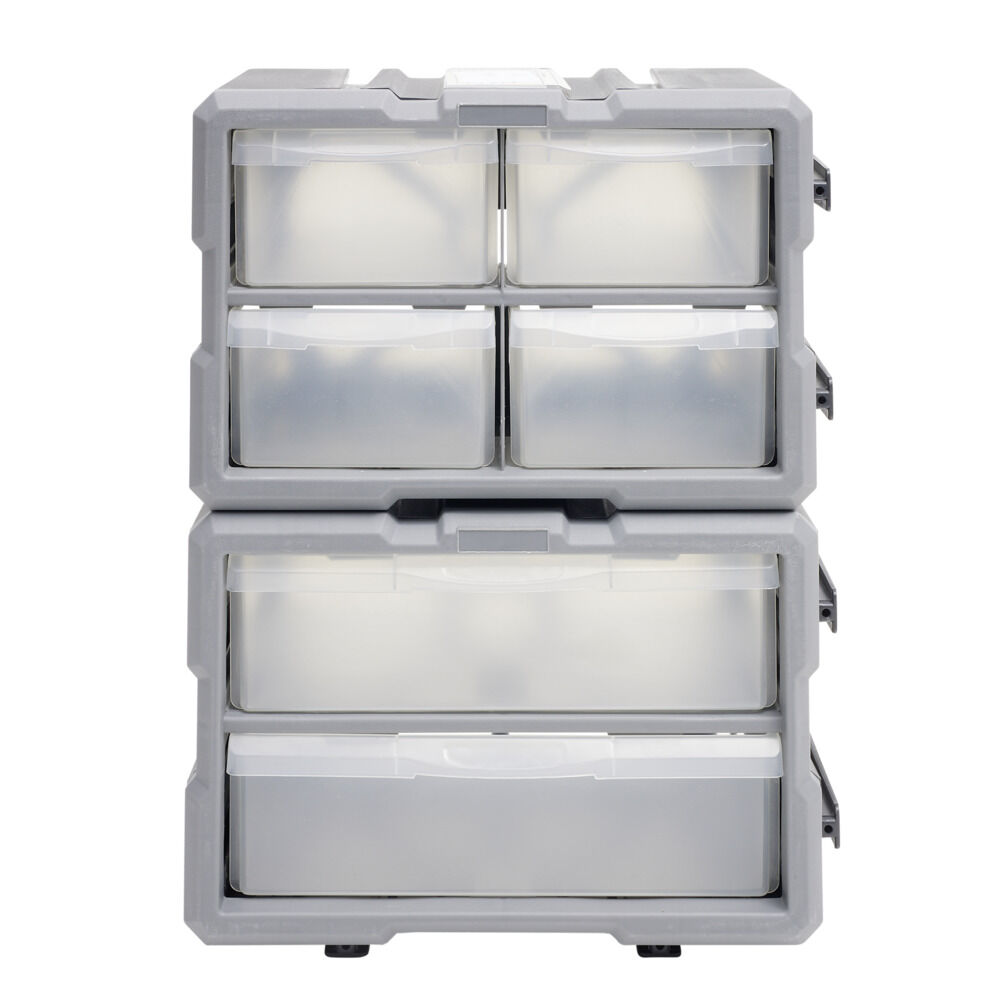 BoÎte de rangement bricolage modulable plastique gris 4 casiers 28x17xH16cm