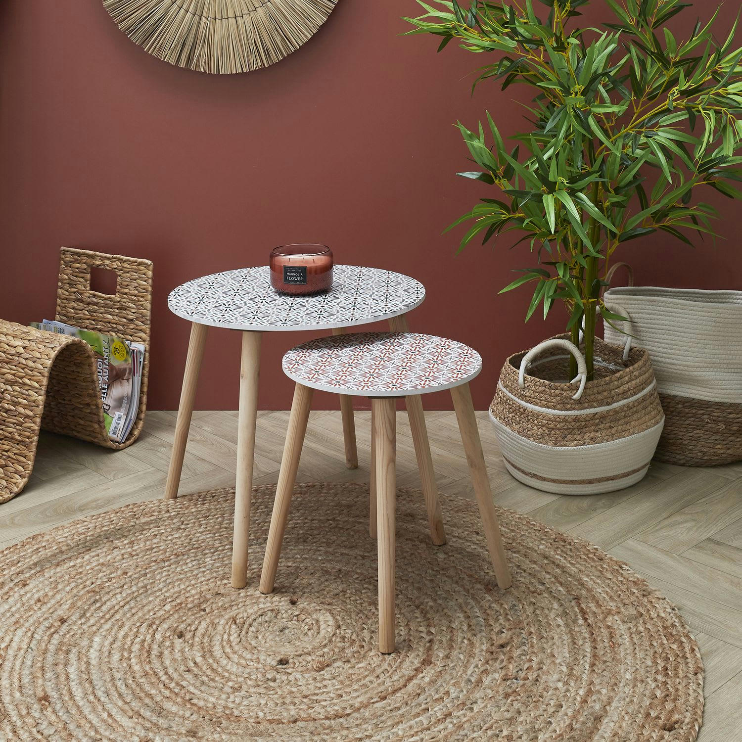 PATIO - Duo de tables gigognes rondes rouge