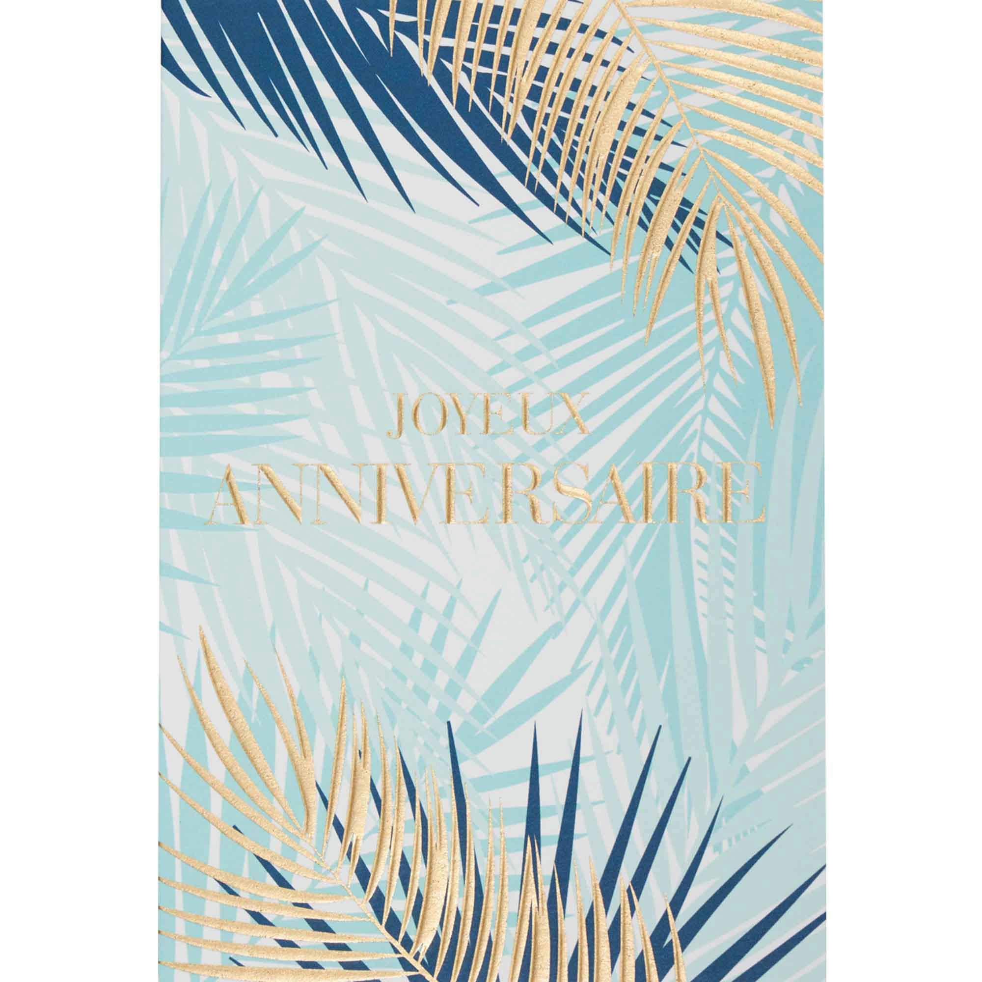- Carte joyeux anniversaire bleu pastel et or