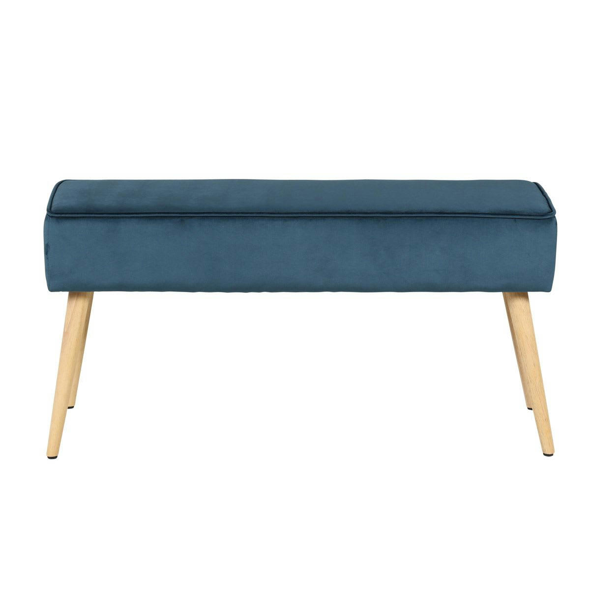 POPY - Banc en velours bleu foncé et pieds bois naturel