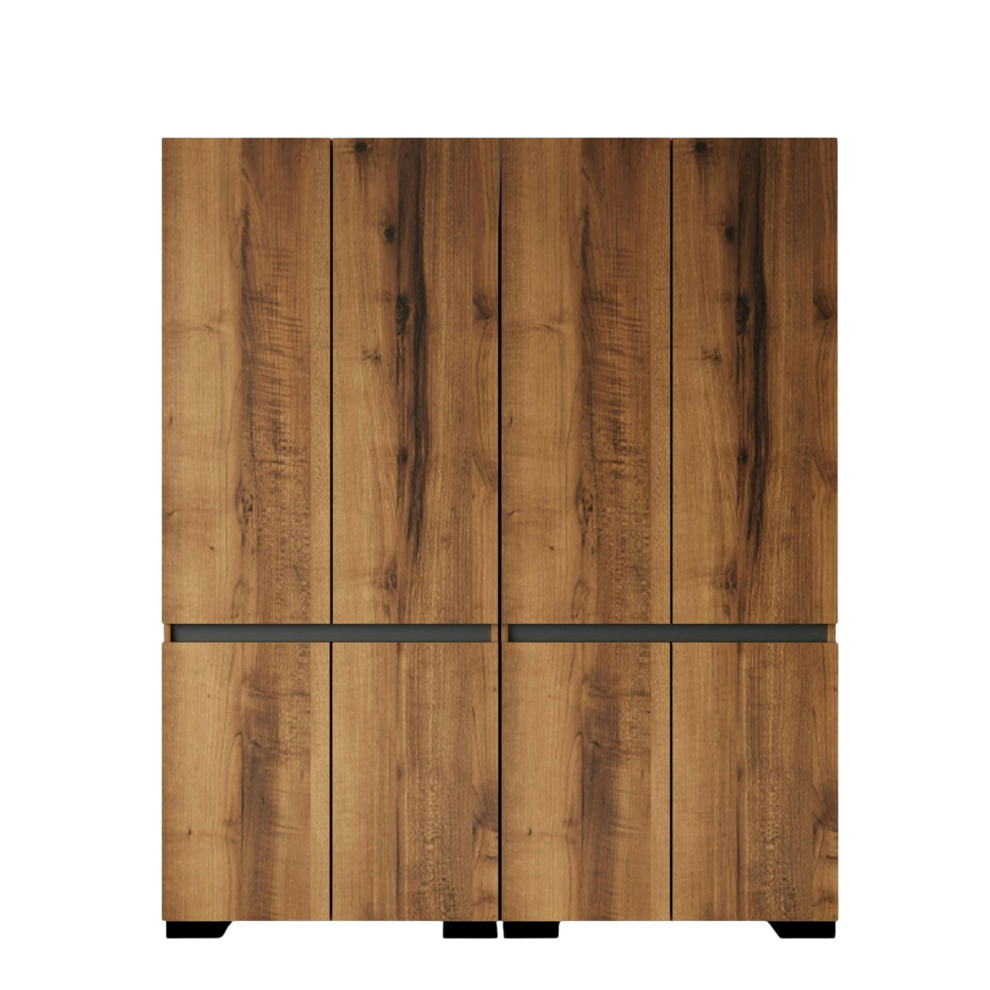 Armoire penderie 8 portes décor noyer et anthracite 180 cm BYRON