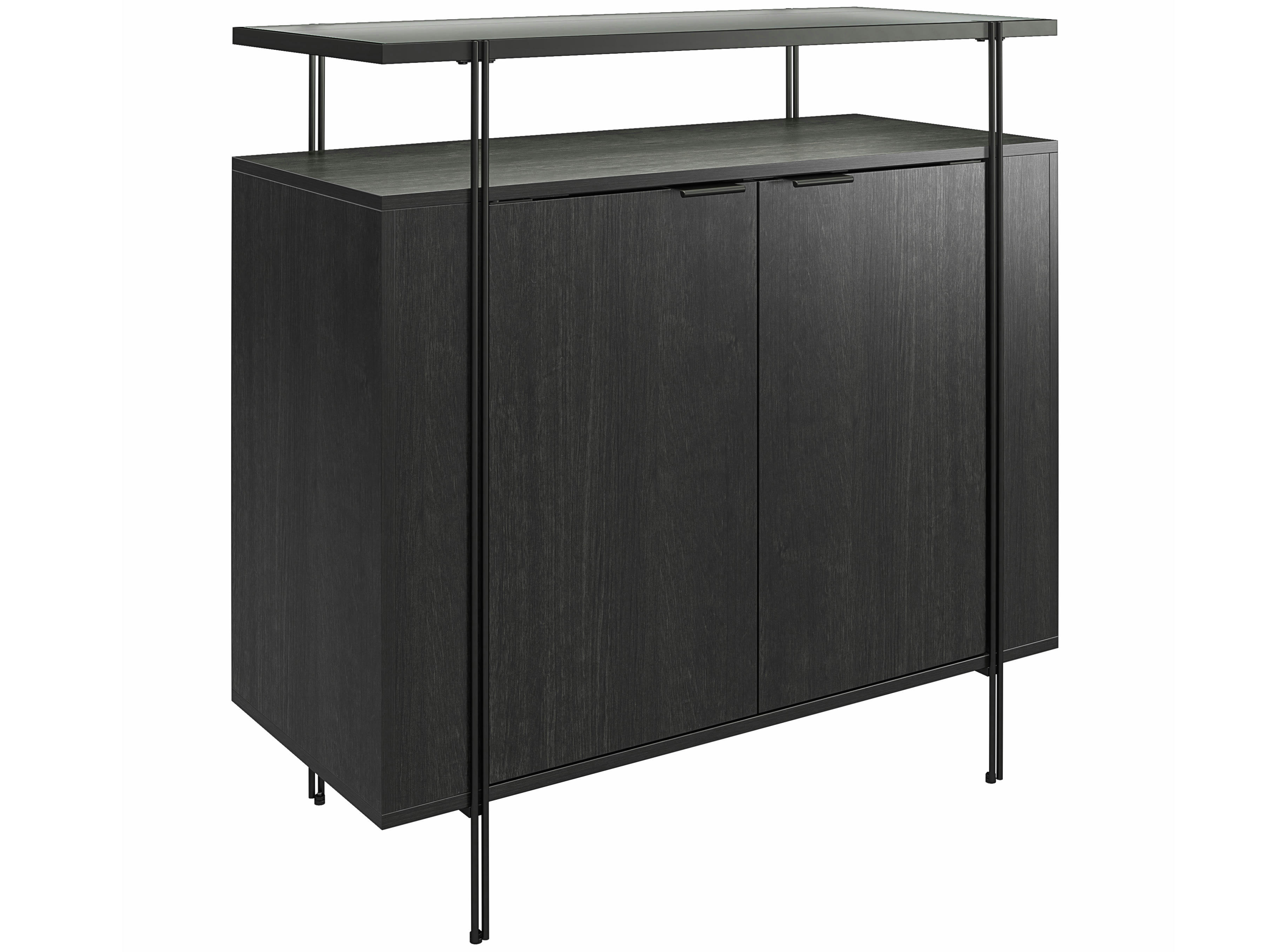 WAINWRIGHT - Meuble bar en verre et panneaux de particules stratifiés chêne noir