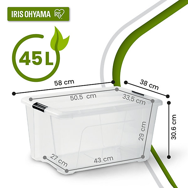 Iris Ohyama, Boite de Rangement Maison Plastique, 45L, Lot de 4, Transparent, BSB-45