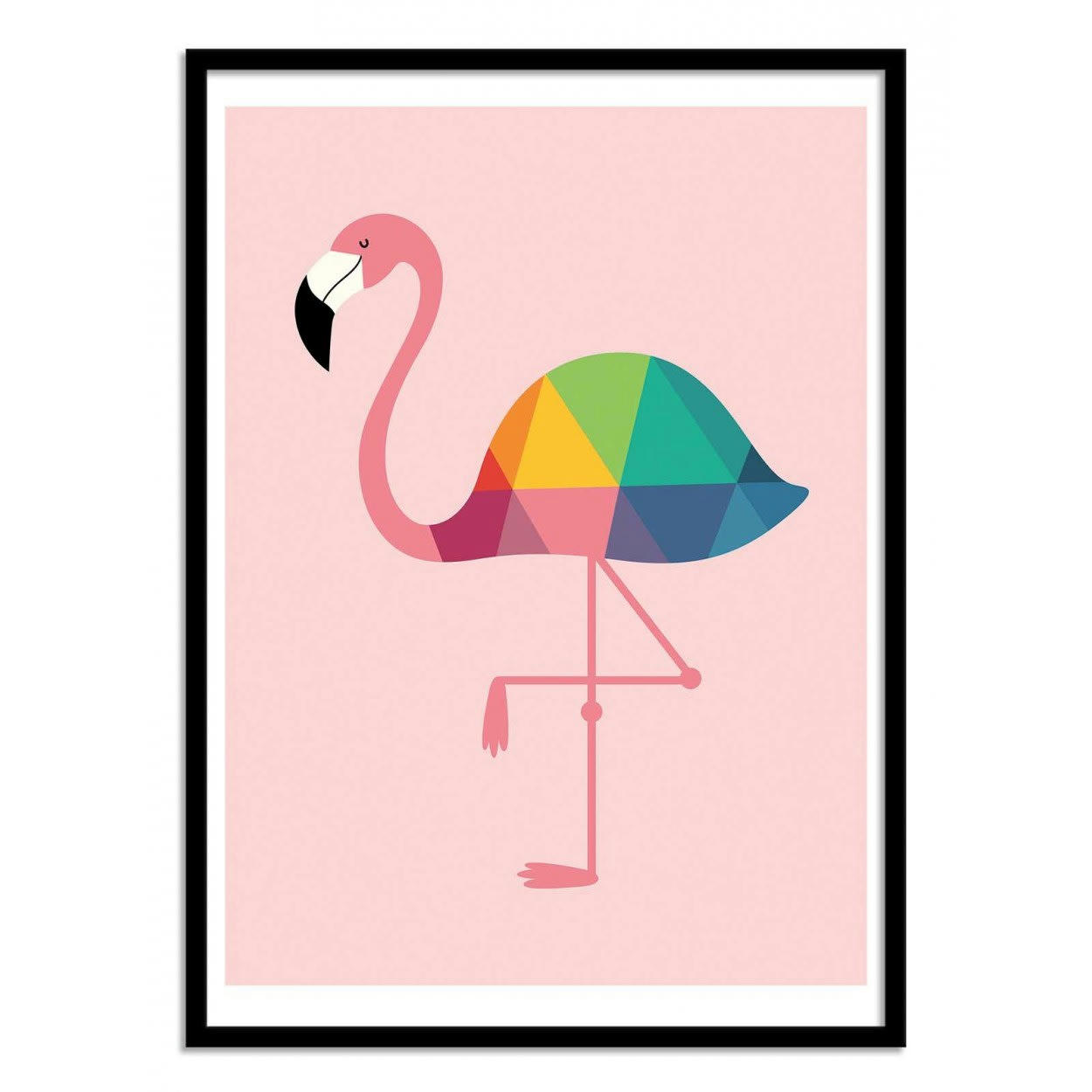 ANDY WESTFACE - RAINBOW FLAMINGO -  Affiche d'art avec Cadre bois noir - 50 x 70 cm