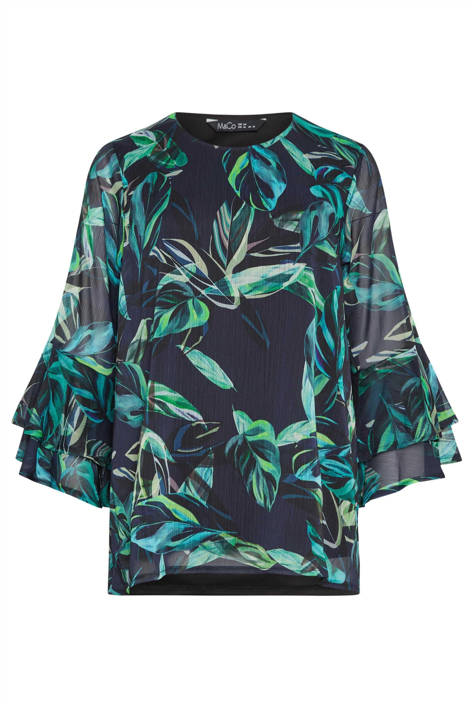 M&Co Floral Print Flute Sleeve Blouse