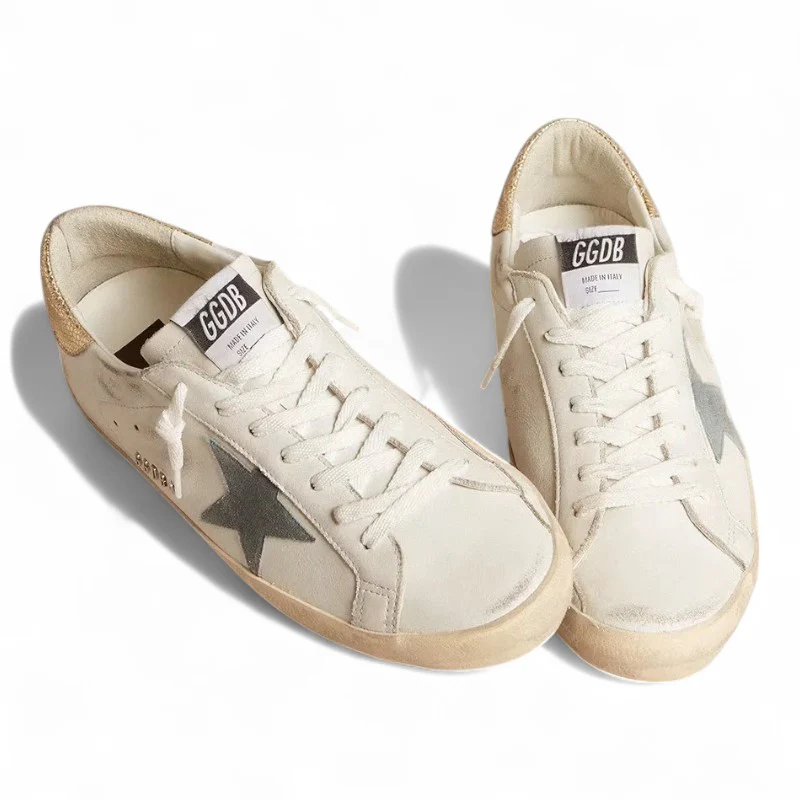 Super-Star sneakers with a suede star and platinum snake-print leather heel tab