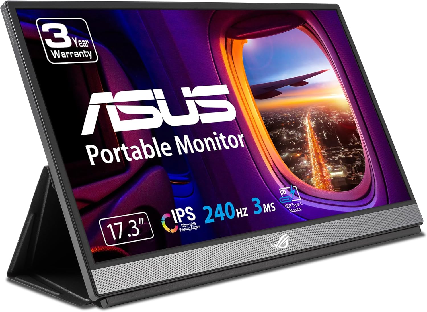 ASUS ROG Strix 17.3 1080P Portable Gaming Monitor (XG17AHPE) - FHD  IPS  240Hz  Adaptive-Sync  Built-in Battery  Smart Case  USB Type-C  Micro HDMI  for Laptop  PC  Phone  Console  3-Year Warranty