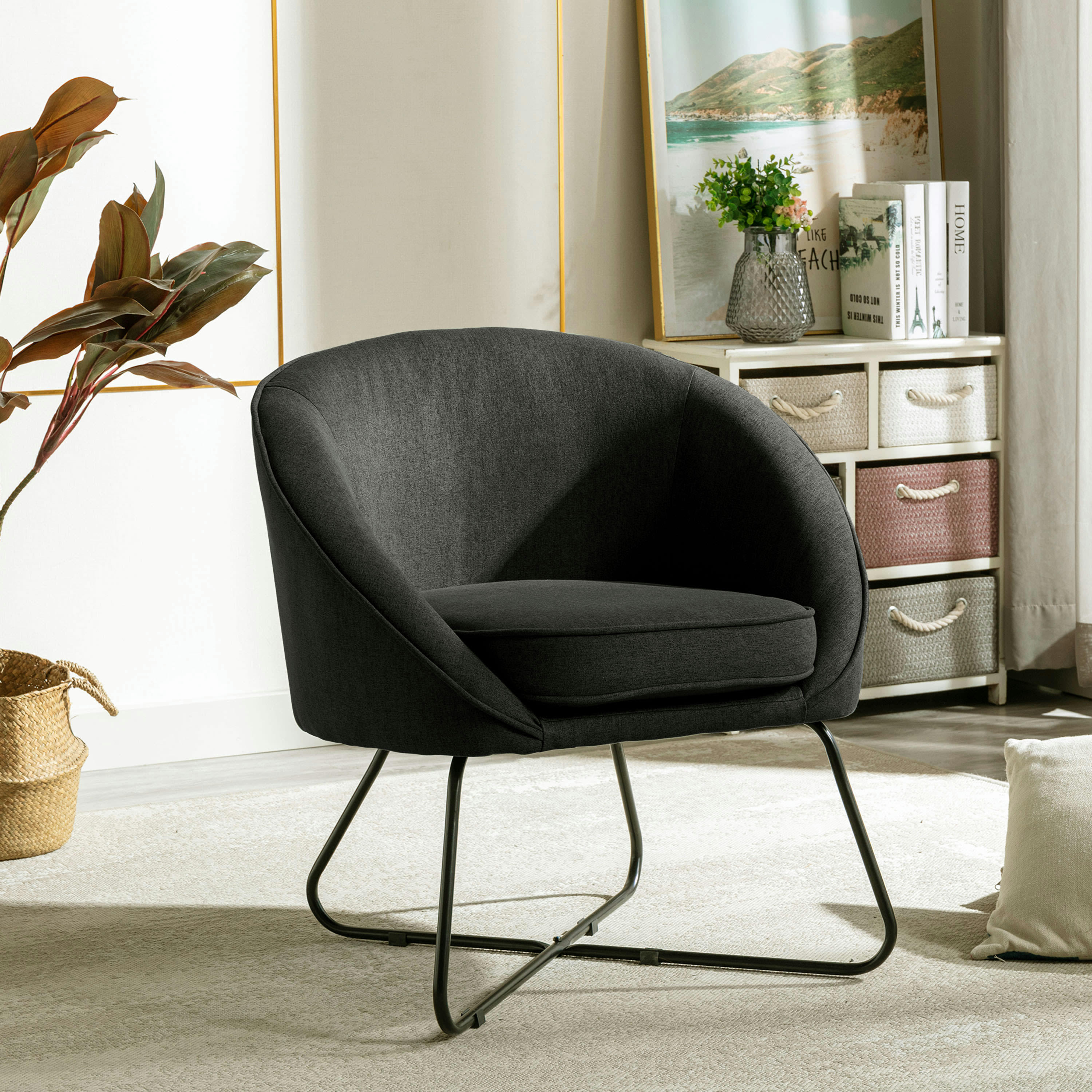 JONAS - Fauteuil design tissu gris anthracite pieds métal noir