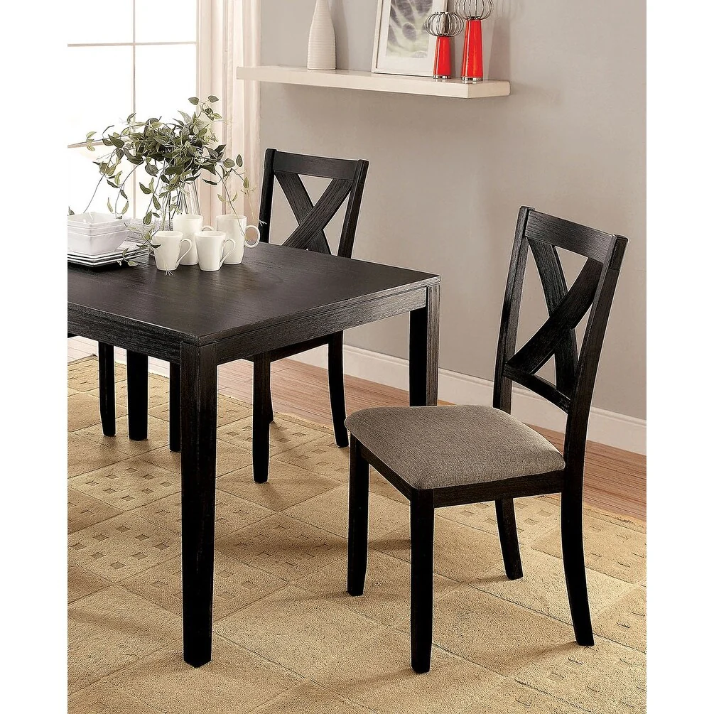 Brushed Solid wood 5pc Dining Set Table And 4x Chairs Fabric Cushions Seats X-Cross Back Design Chairs Dining Room