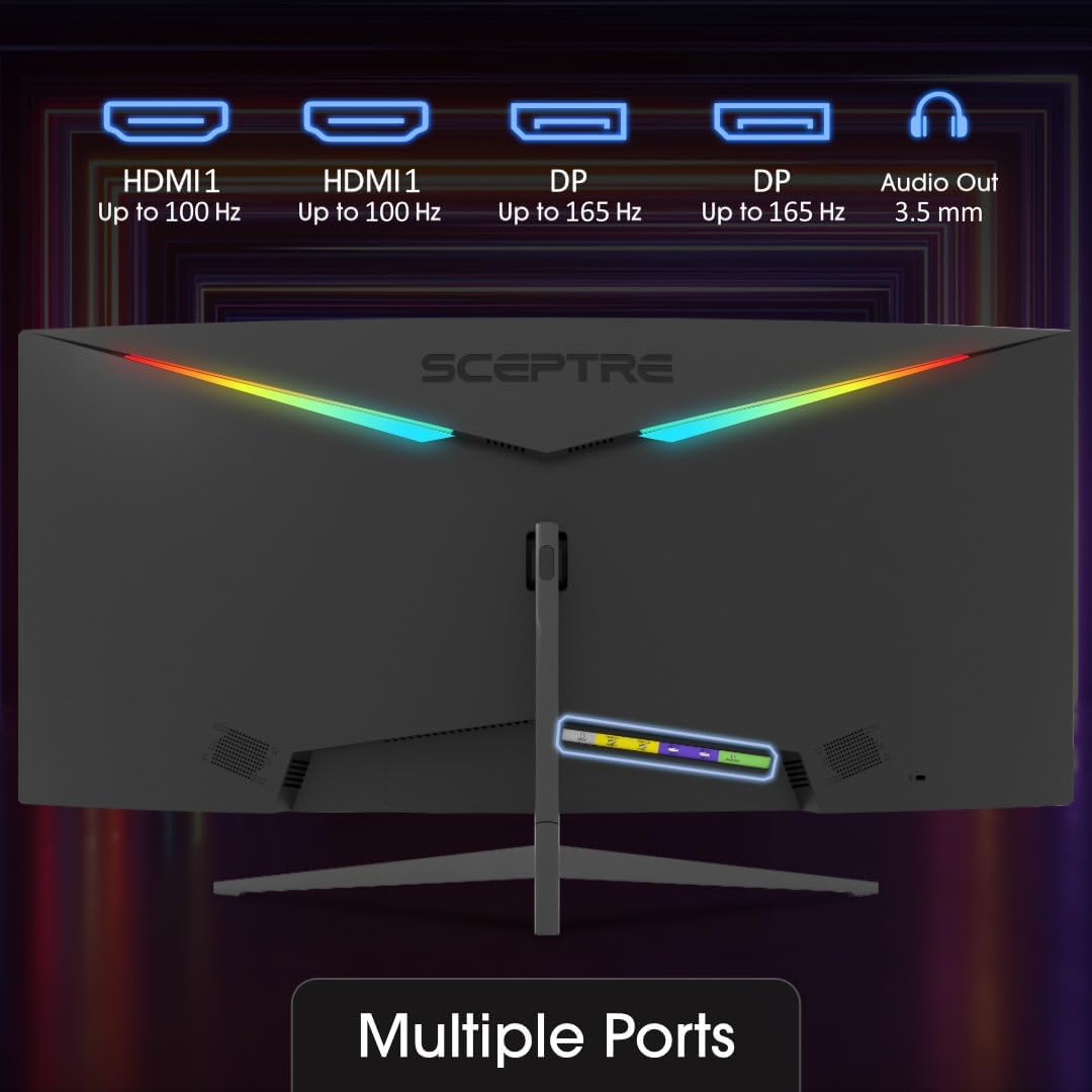 Sceptre 34-Inch Curved Ultrawide WQHD Monitor (3440 × 1440)  R1500  up to 180Hz/165Hz  DisplayPort x2  99% sRGB  1ms  Built-in Speakers  Machine Black  2025 (C345B-QUT168)
