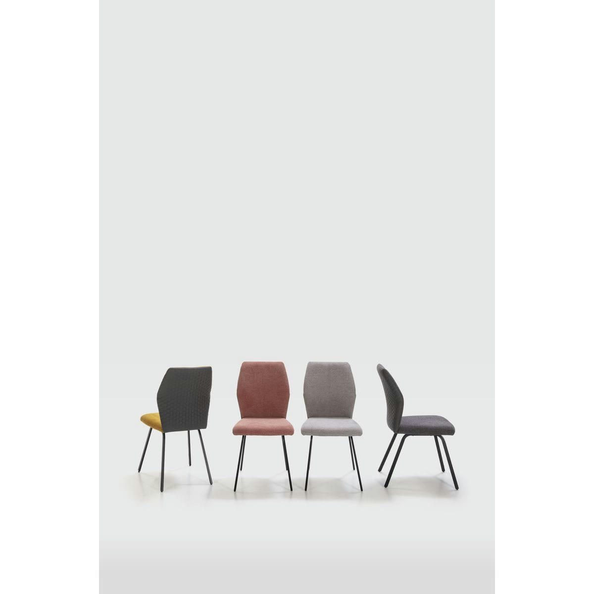GARANCE - Lot de 4 chaises en tissu jaune moutarde et simili cuir