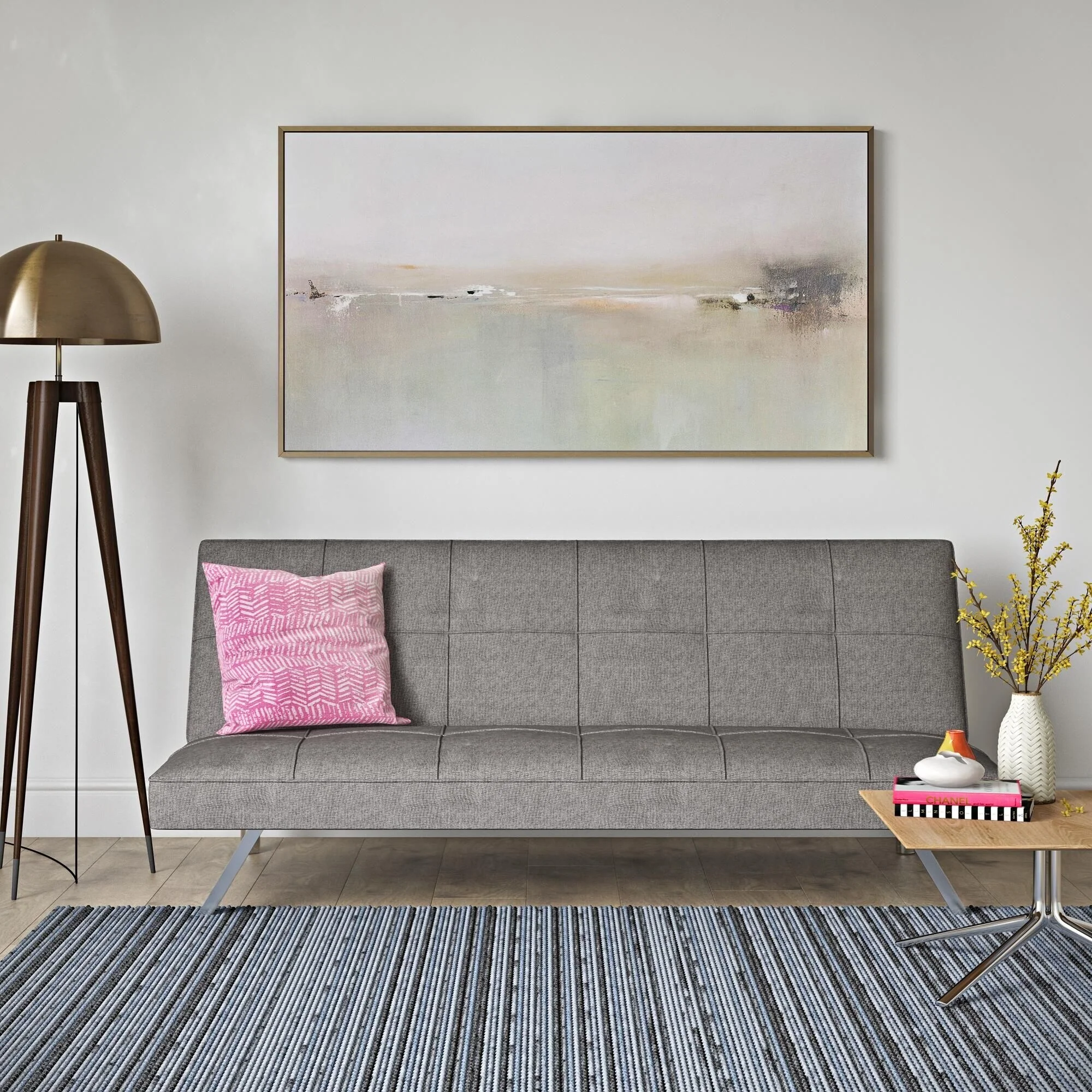 Grey 68.9 Fabric Loveseat Sofa Bed with Metal Frame and Stainless Legs for Living Room