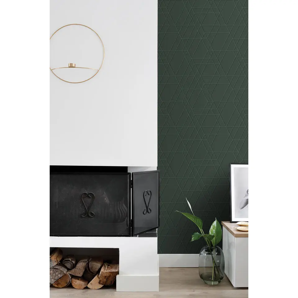 ESTAhome behang grafisch 3D motief donkergroen - 50 x 900 cm