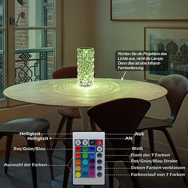 Lampe de chevet LED NETTLIFE sans fil - Lampe de table à intensité variable en cristal Lampe tactile rechargeable Télécommande