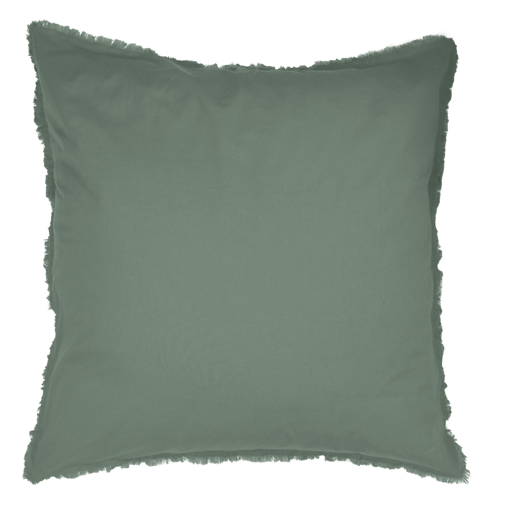 COTON LAVÉ - Set de 2 taies d’oreiller unies finition à franges Lichen 65x65cm