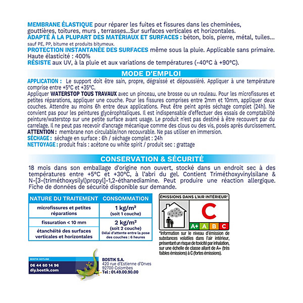 Membrane d'étanchéité Bostik Waterstop - direct sans primaire Gris 6 kg