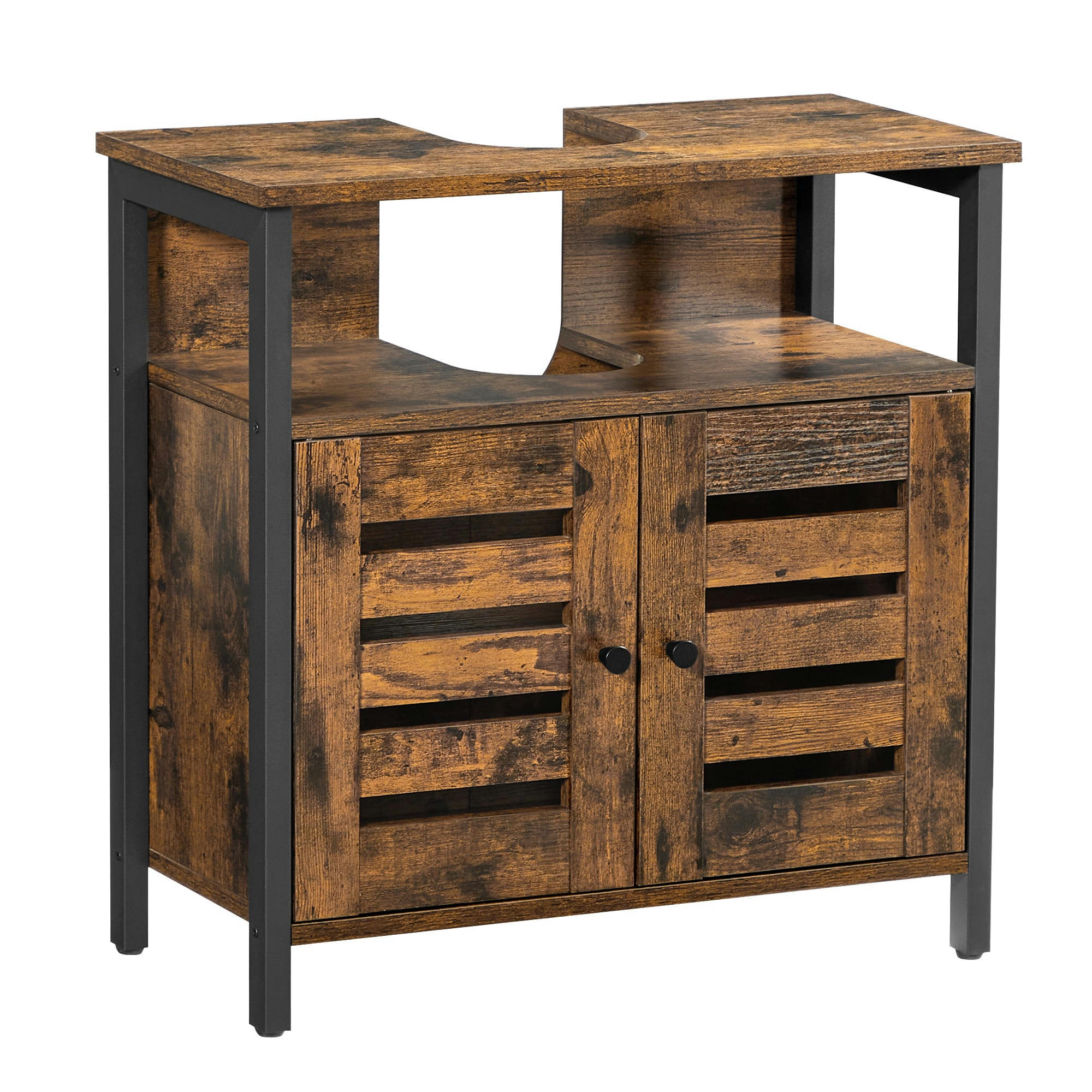 - Meuble de salle de bain 2 portes effet bois marron rustique