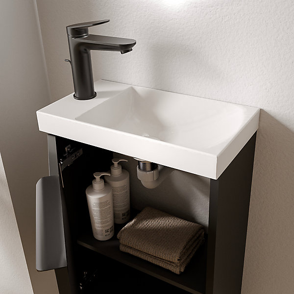 Meuble vasque Noir mat de salle de bain 40x22x55cm (LxPxH)   vasque céramique, Poignée Noir mat - TIM40