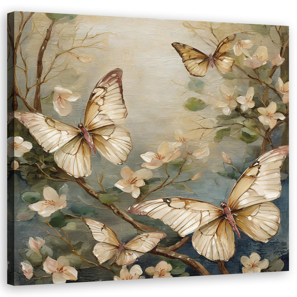 Feeby Obraz na płótnie, Motyl Kwiaty Akwarela 30x30
