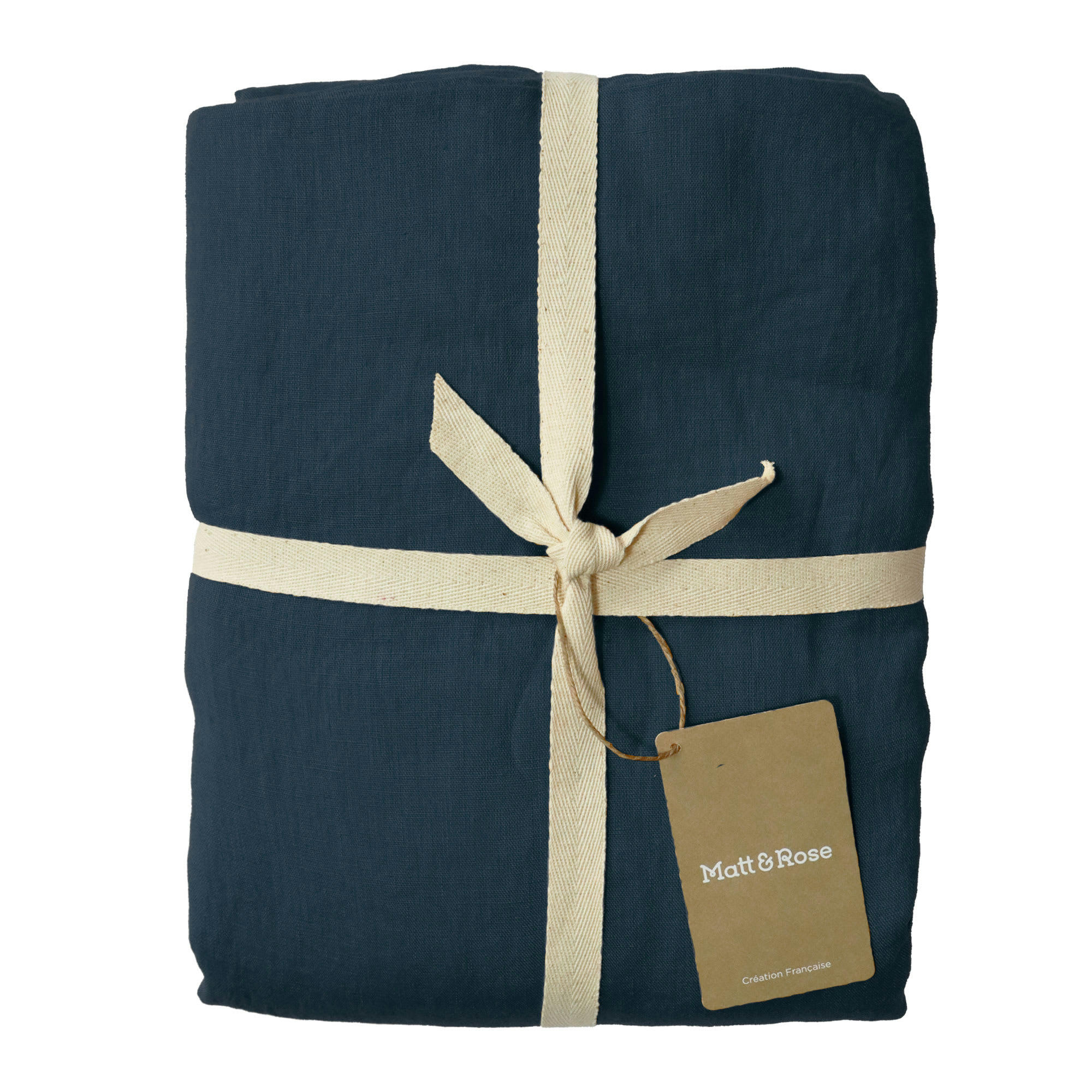 LIN LAVE - Parure de lit unie en lin lavé Marine 260x240+2x65x65cm