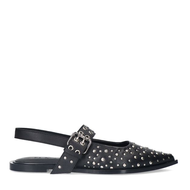 Zwarte leren slingbacks met studs en gesp