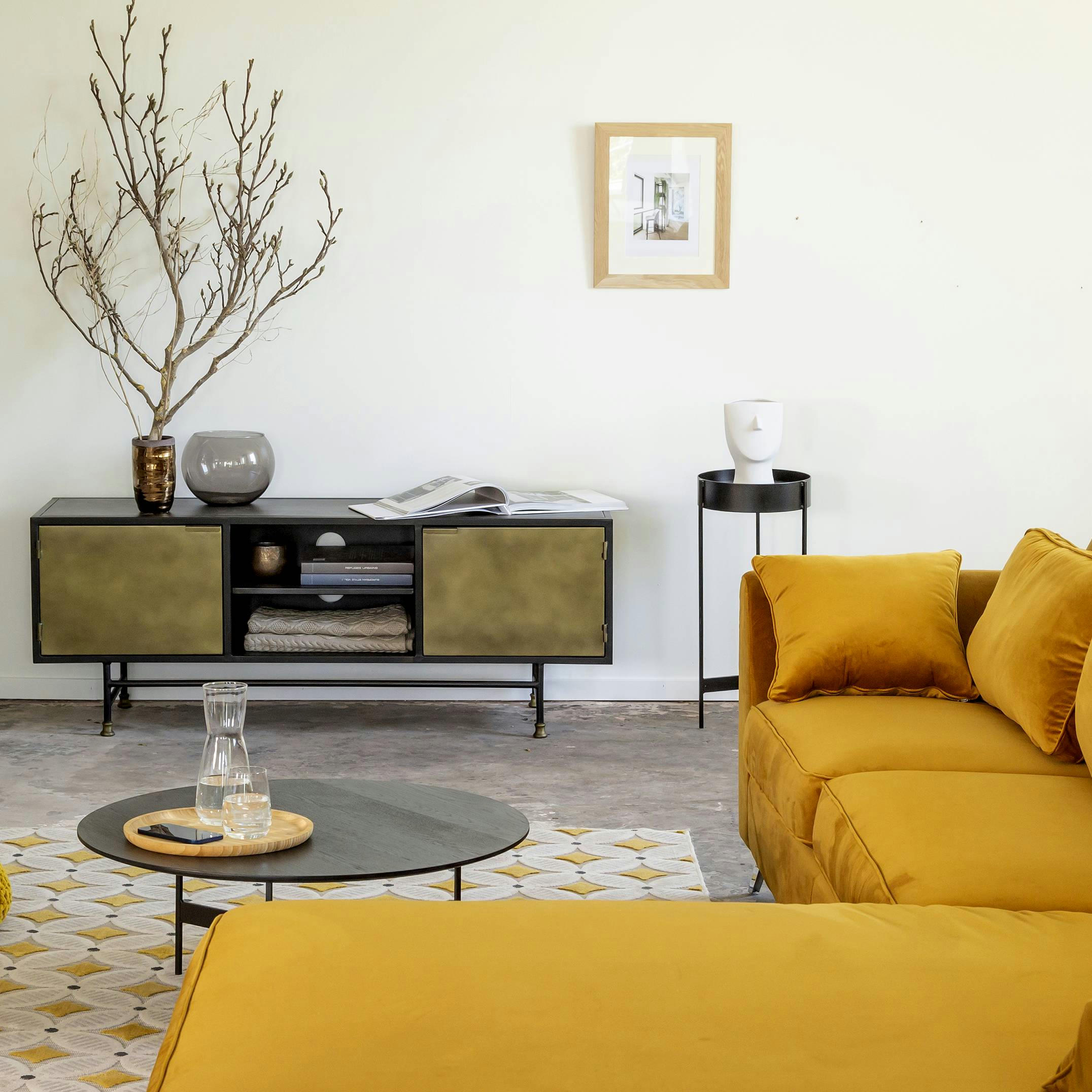 JANELLE - Meuble TV en métal doré 150 cm