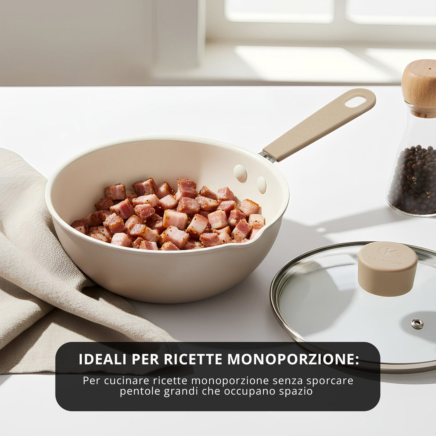 Wok 16 cm Mini Fantasy con coperchio beige