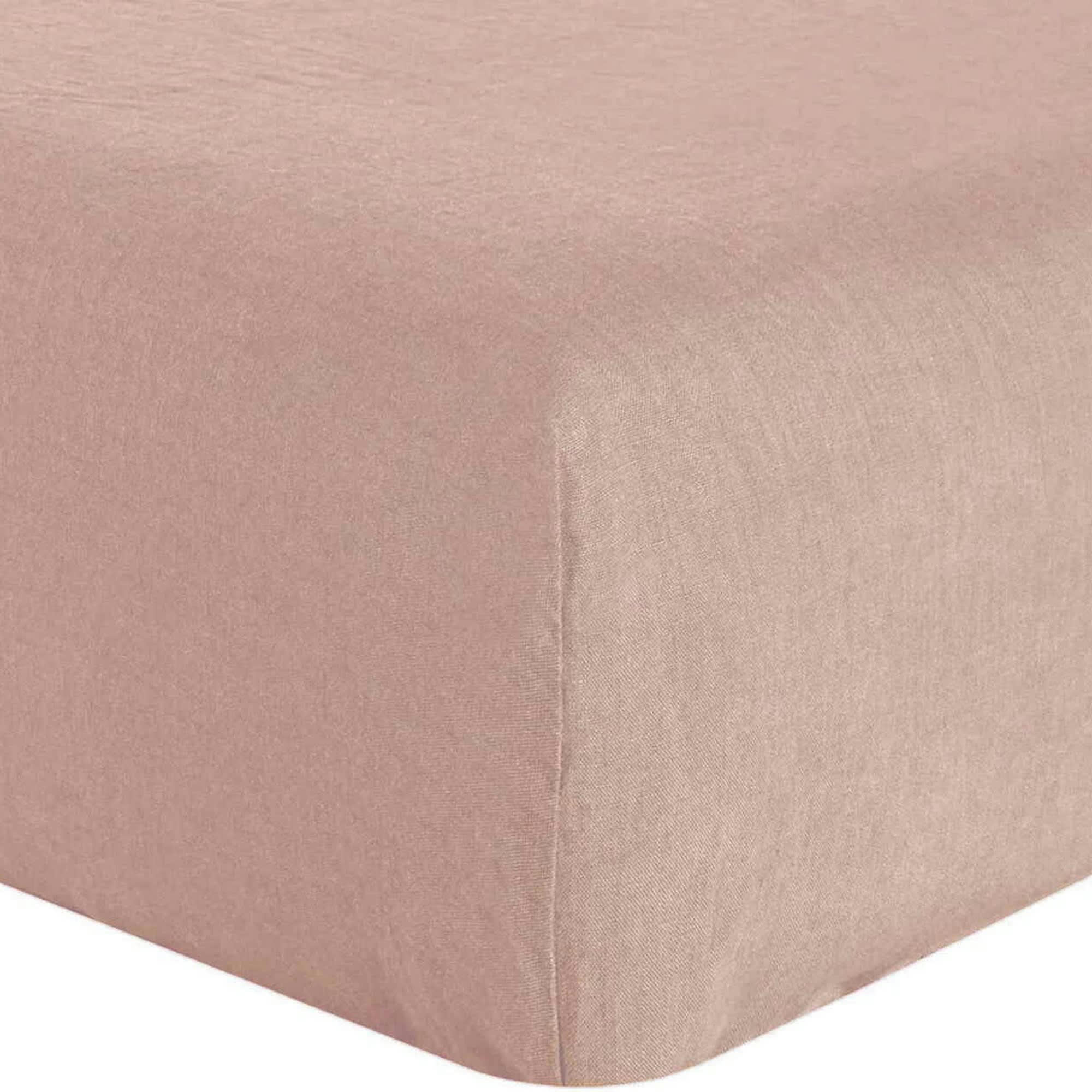 - Drap housse lin lavé rose 180x200 cm