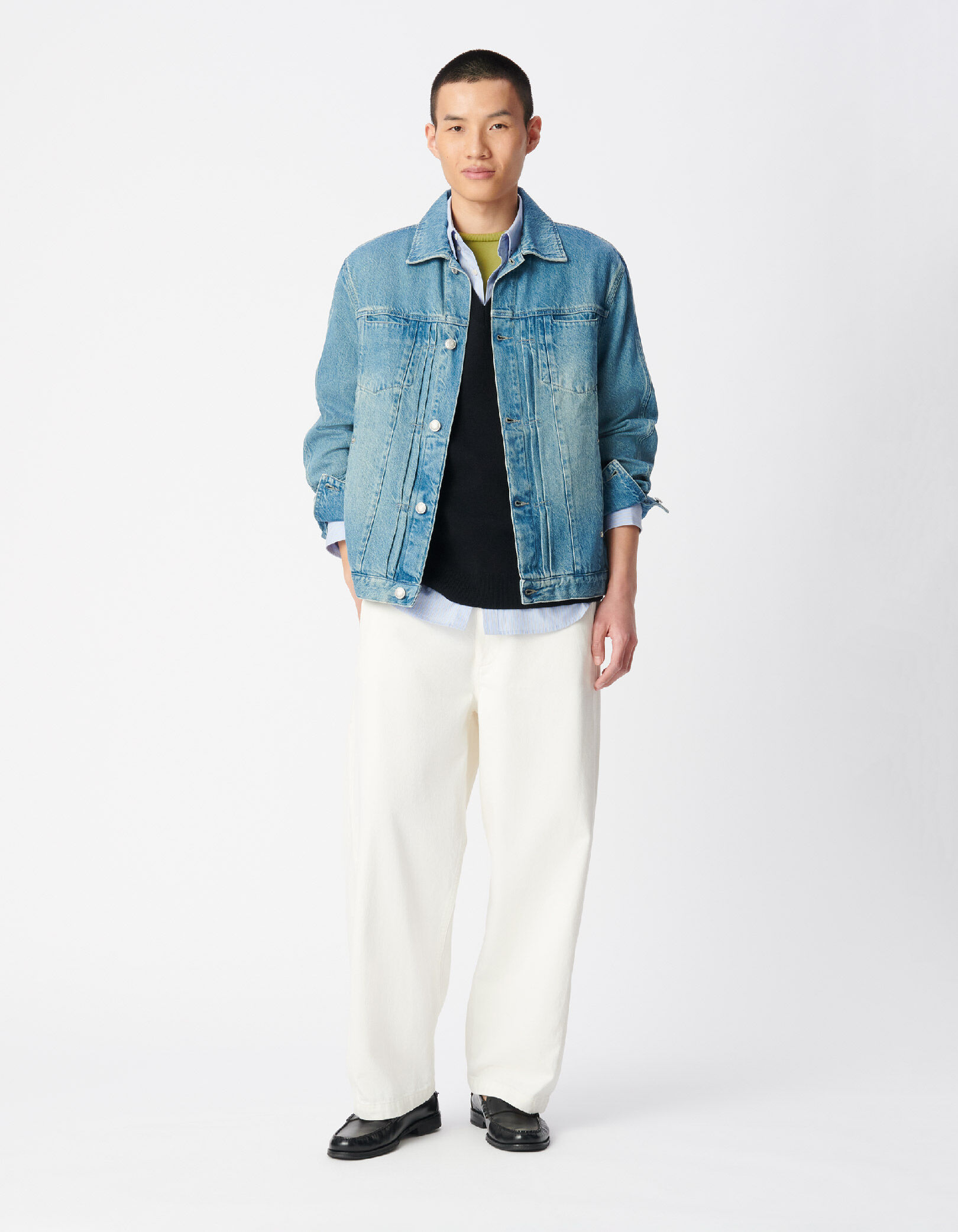 Veste en jean bleu détails plis Homme