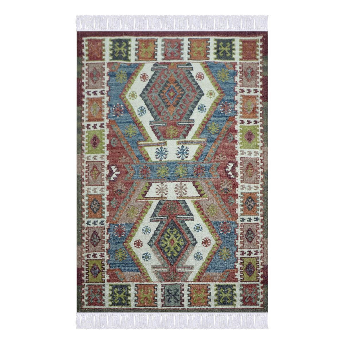 - Tapis rectangulaire en coton & laine à motifs tissé main 200 x 300 cm