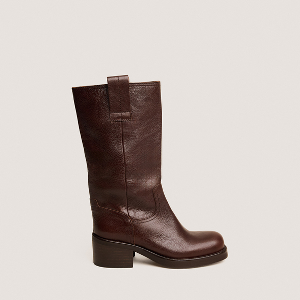 Bottes à bouts rondsen cuir grainé marron | BICHETTE