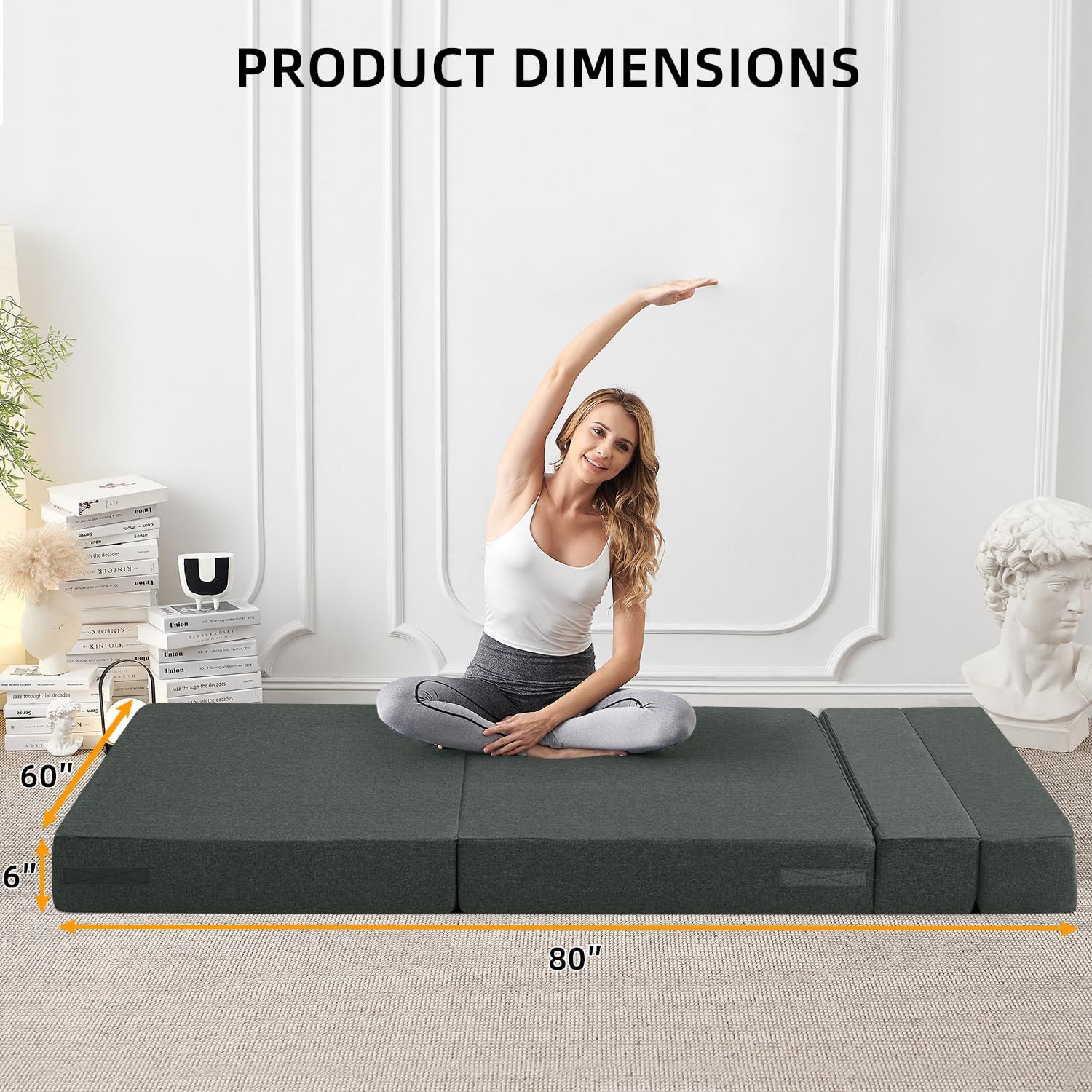 FILUXE Convertible Folding Sofa Bed - Sleeper Chair with Pillow, Modern Linen Fabric Floor & Futon Couch, Foldable Mattress for Living Room/Dorm/Guest Use/Home Office/Apartment, Queen Size, Dark Gray