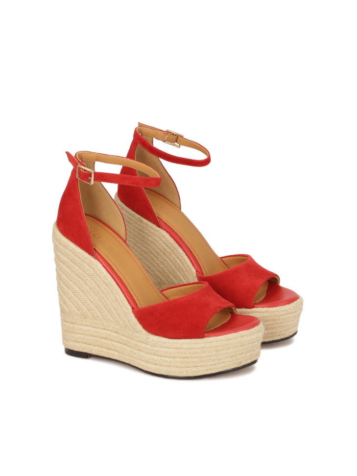 Red platform heeled sandals