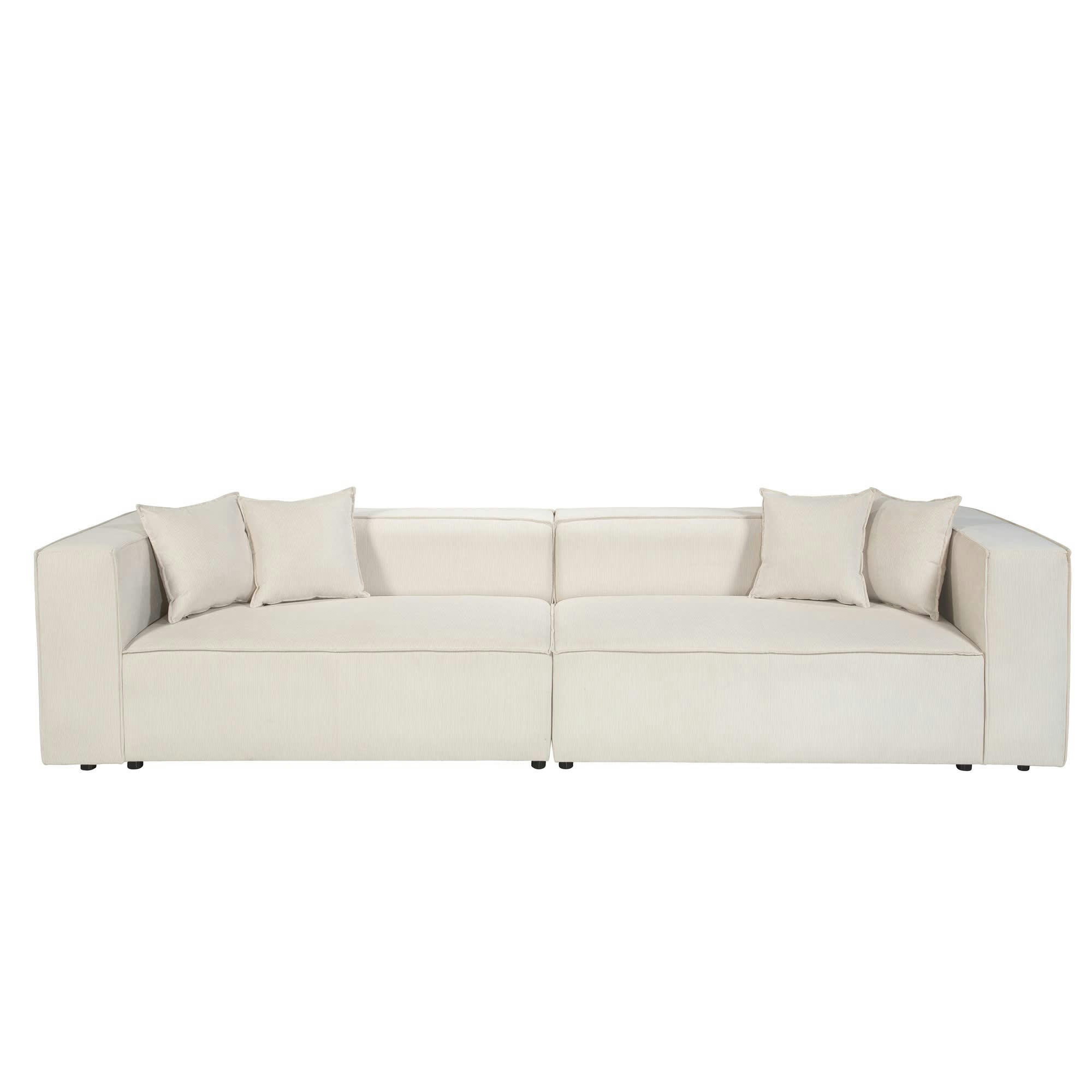 LIVAL - Canapé droit modulable 5 places en velours côtelé beige